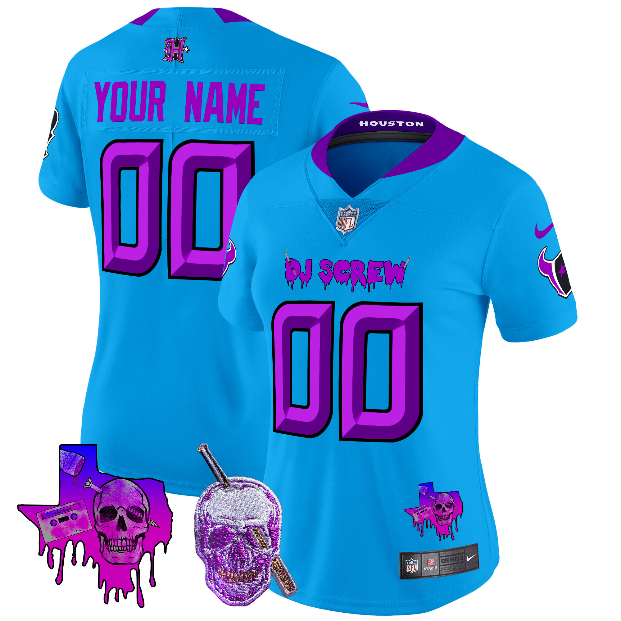 Women's Houston Texans DJ Screw Vapor Limited Custom Blue Jersey - All Stitched