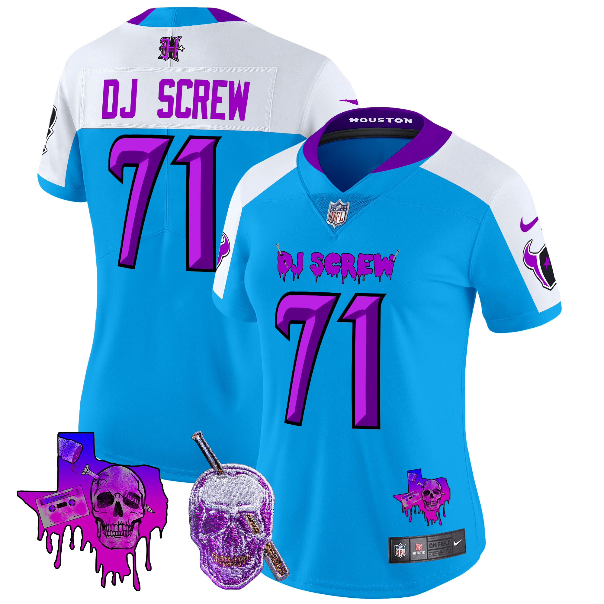 Women's Houston Texans DJ Screw Vapor Limited Screw 1971 Blue Alternate Jersey - All Stitched