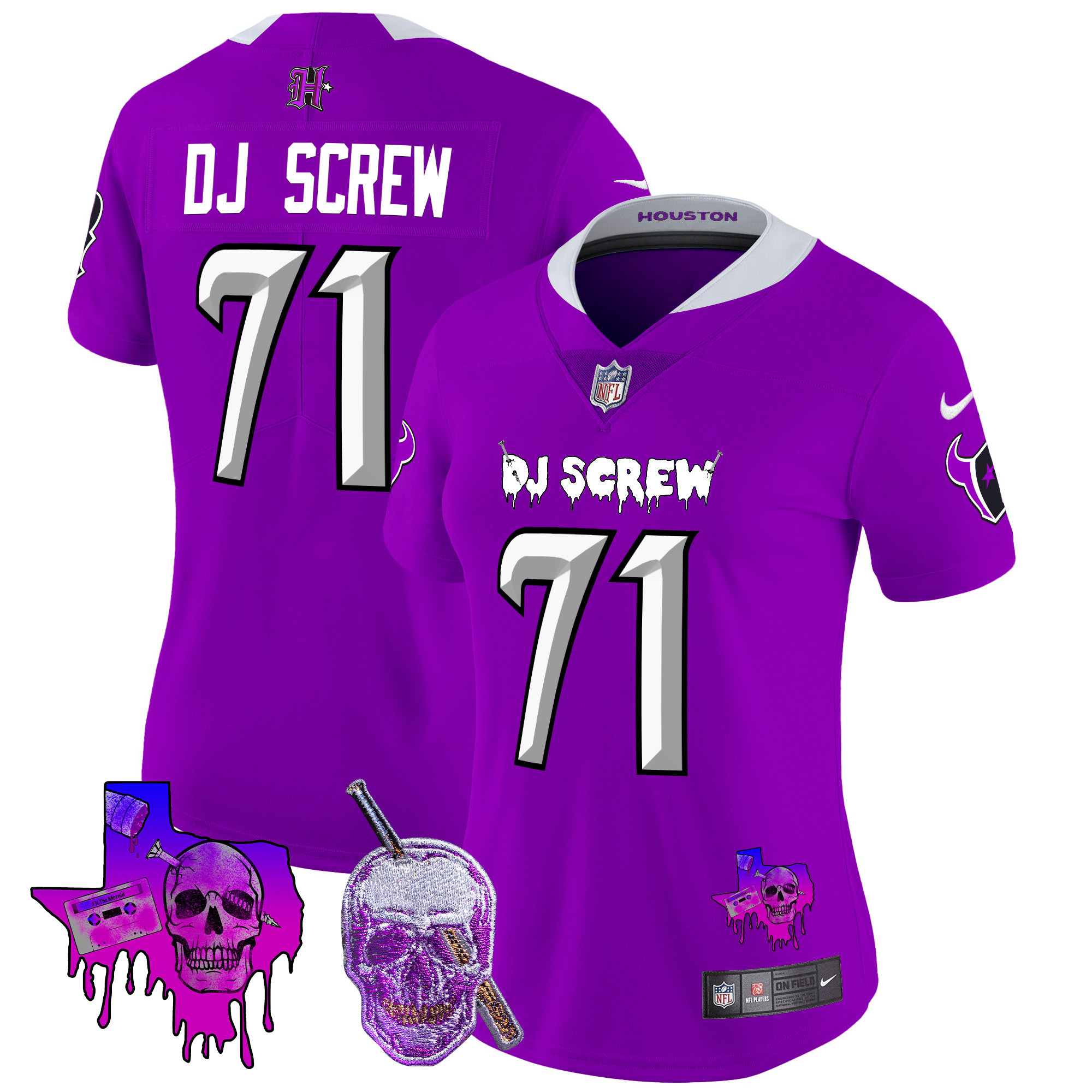 Women's Houston Texans DJ Screw Vapor Limited Screw 1971 Purple Jersey - All Stitched