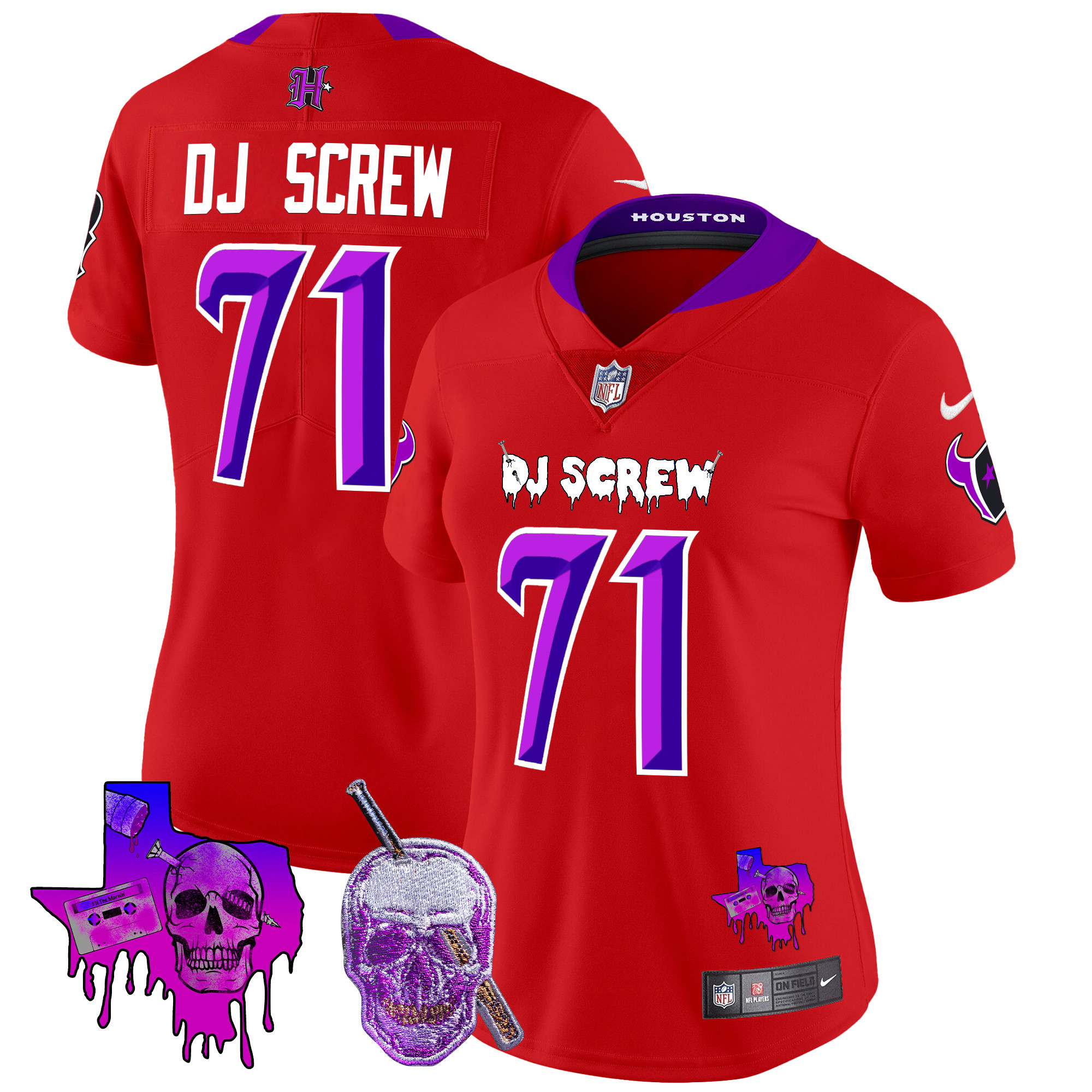 Women's Houston Texans DJ Screw Vapor Limited Screw 1971 Red Jersey - All Stitched