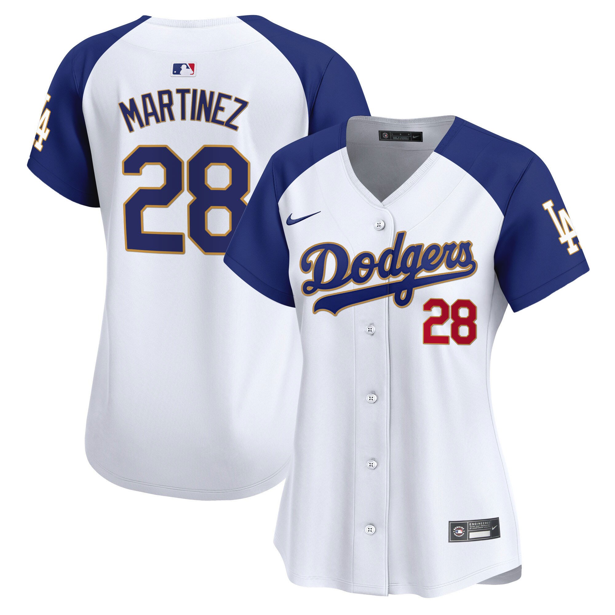 Women's J.D. Martinez Los Angeles Dodgers Gold Trim Vapor Premier Limited Alternate White Jersey - All Stitched