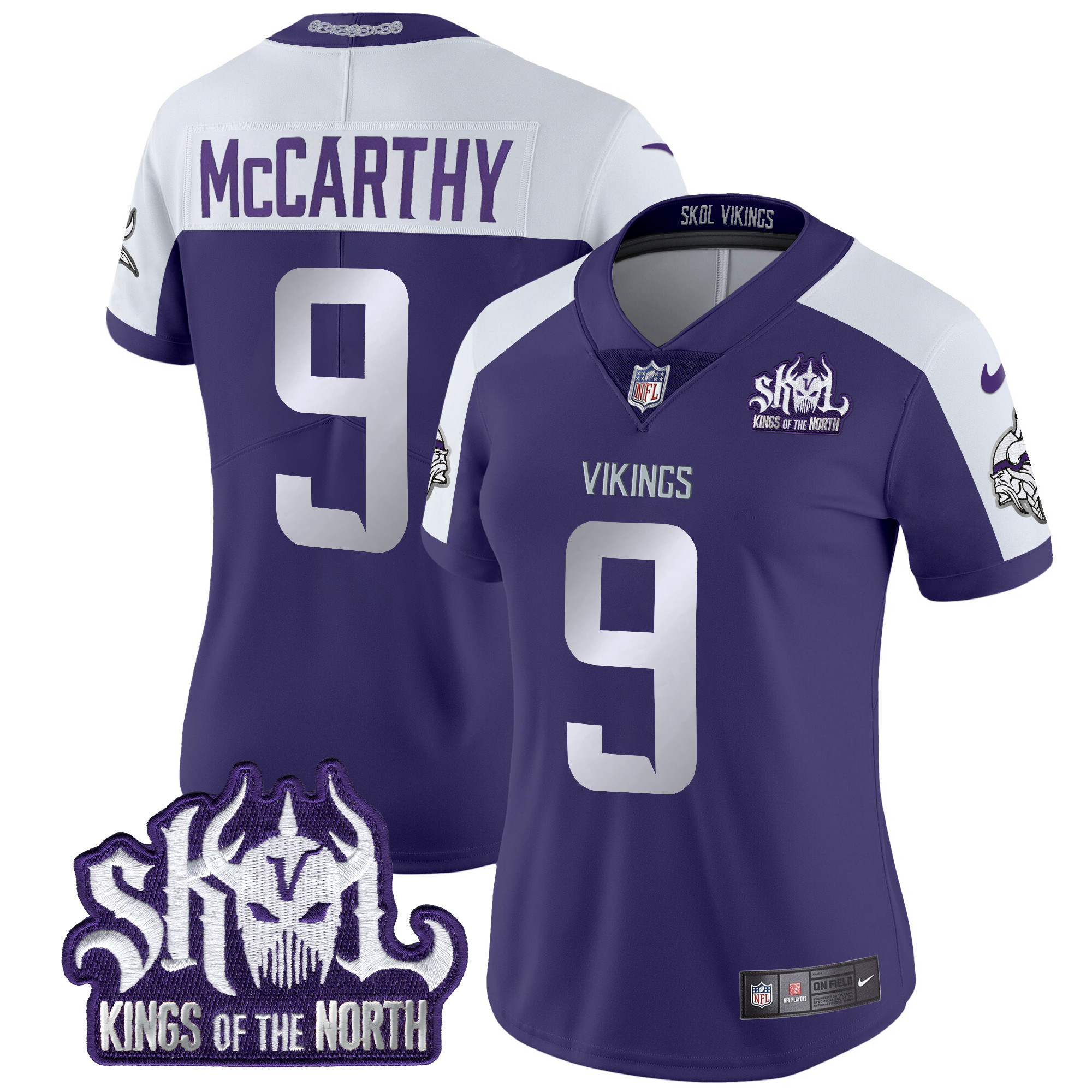 Women's J.J. McCarthy Minnesota Vikings 2024 Winter Warrior Skol Patch Vapor Limited Purple Alternate Jersey - All Stitched