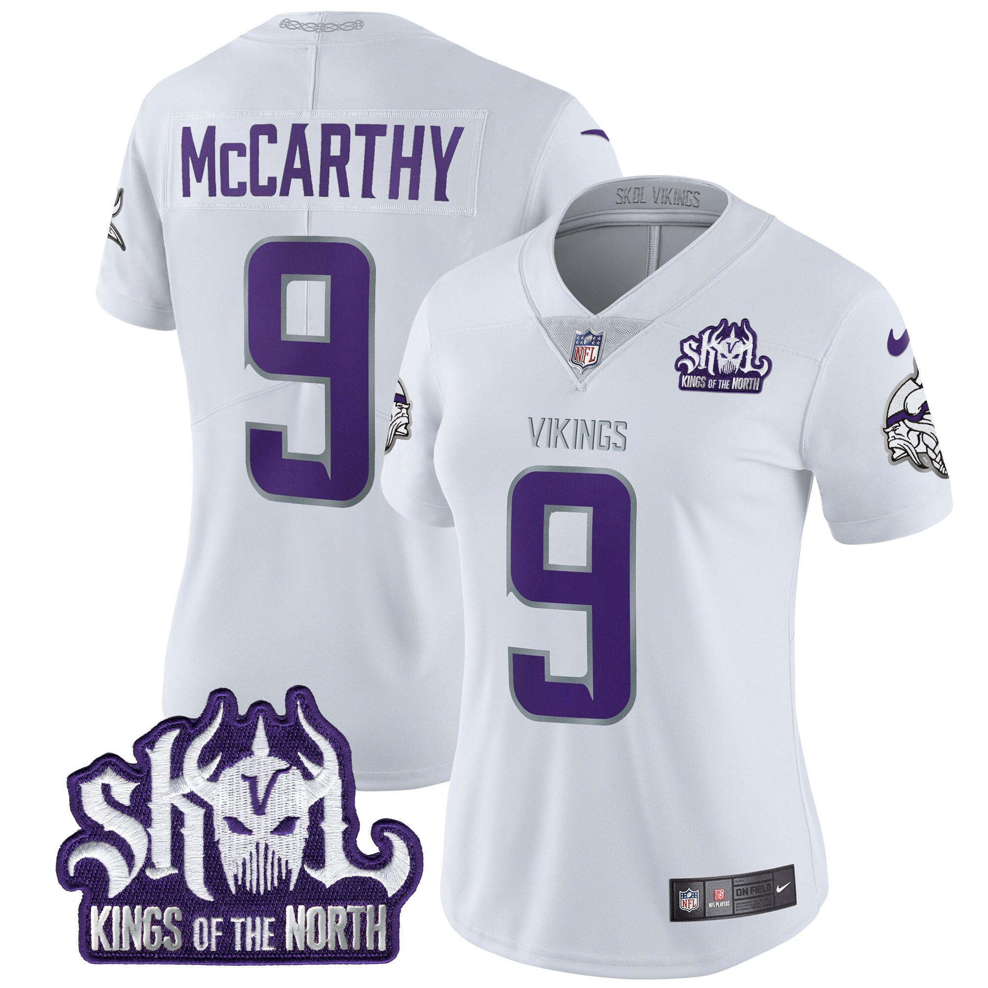 Women's J.J. McCarthy Minnesota Vikings 2024 Winter Warrior Skol Patch Vapor Limited White Limited Jersey - All Stitched