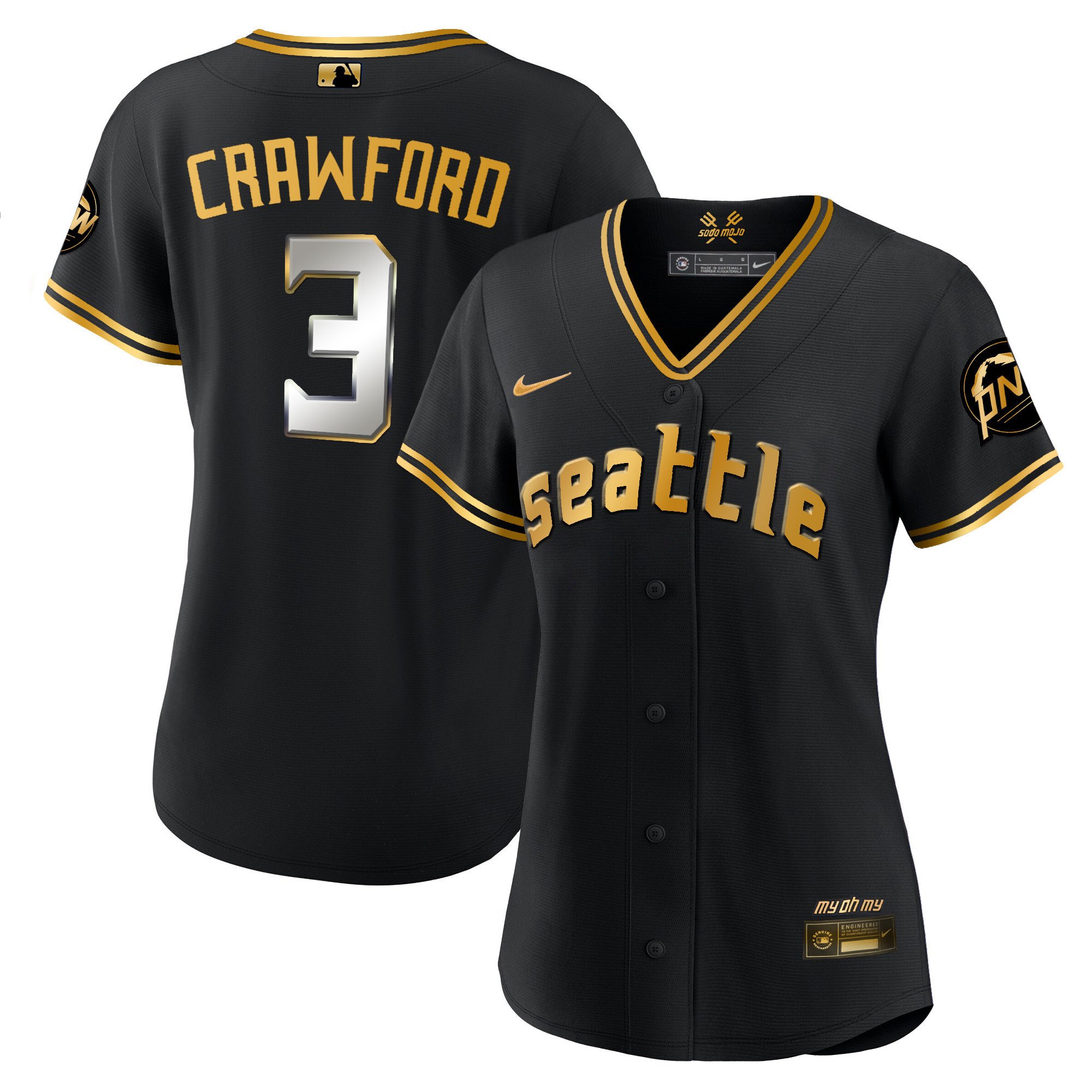 Women's J.P. Crawford Seattle Mariners 2023 City Connect Gold Black Gold Jersey - All Stitched
