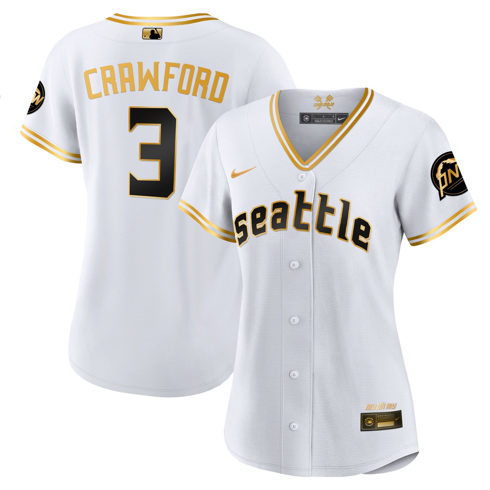 Women's J.P. Crawford Seattle Mariners 2023 City Connect Gold White Gold Jersey - All Stitched