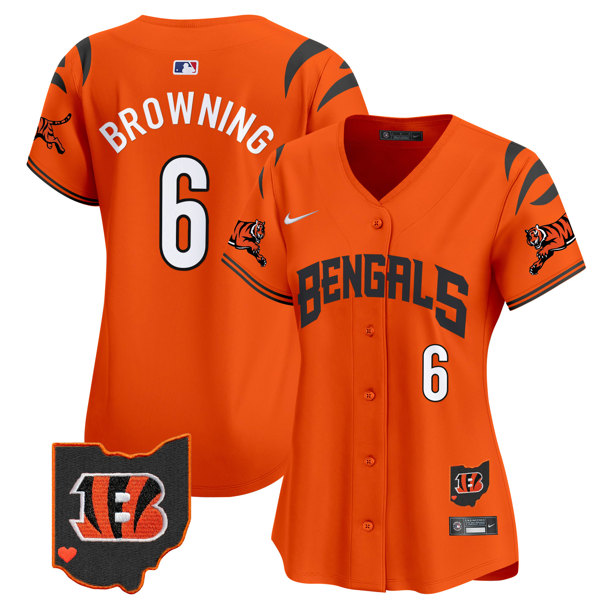 Women's Jake Browning Cincinnati Bengals Vapor Premier Limited Orange Jersey - All Stitched