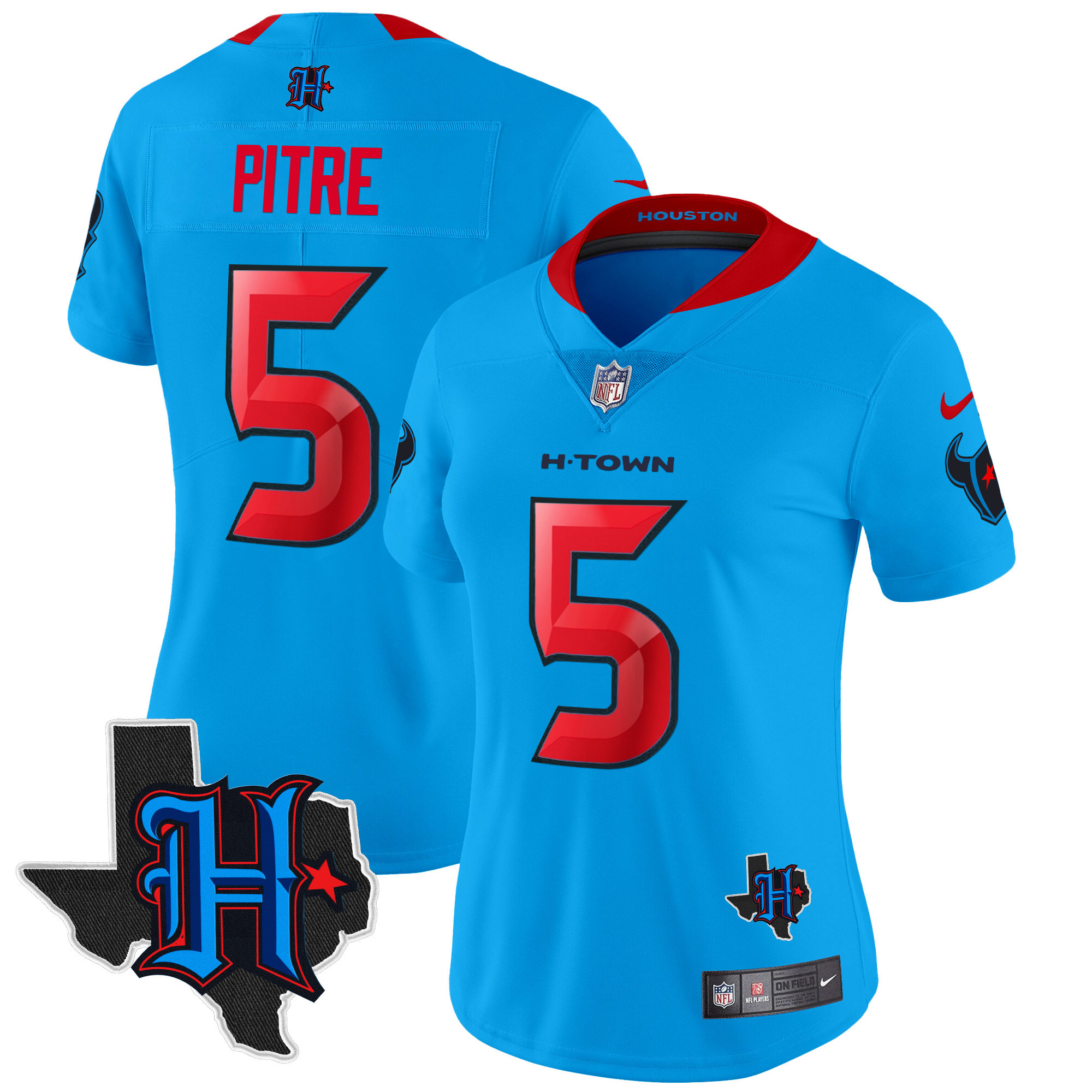 Women's Jalen Pitre Houston Texans 2024 Texas Patch Vapor Limited Blue Jersey V2 - All Stitched