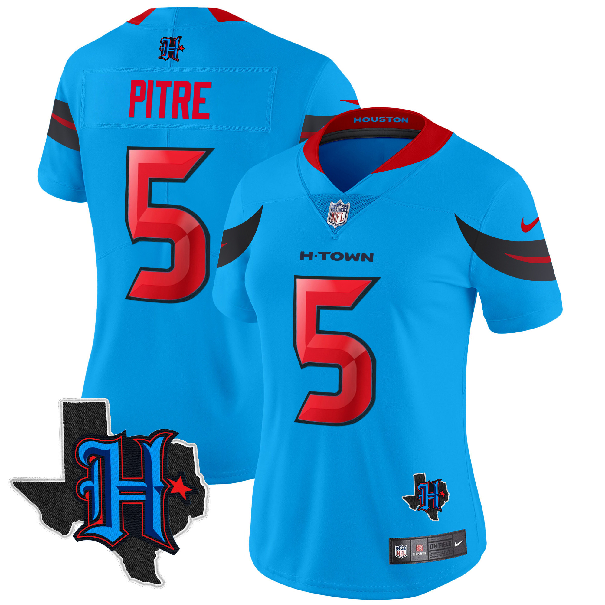 Women's Jalen Pitre Houston Texans 2024 Texas Patch Vapor Limited Blue Jersey V3 - All Stitched