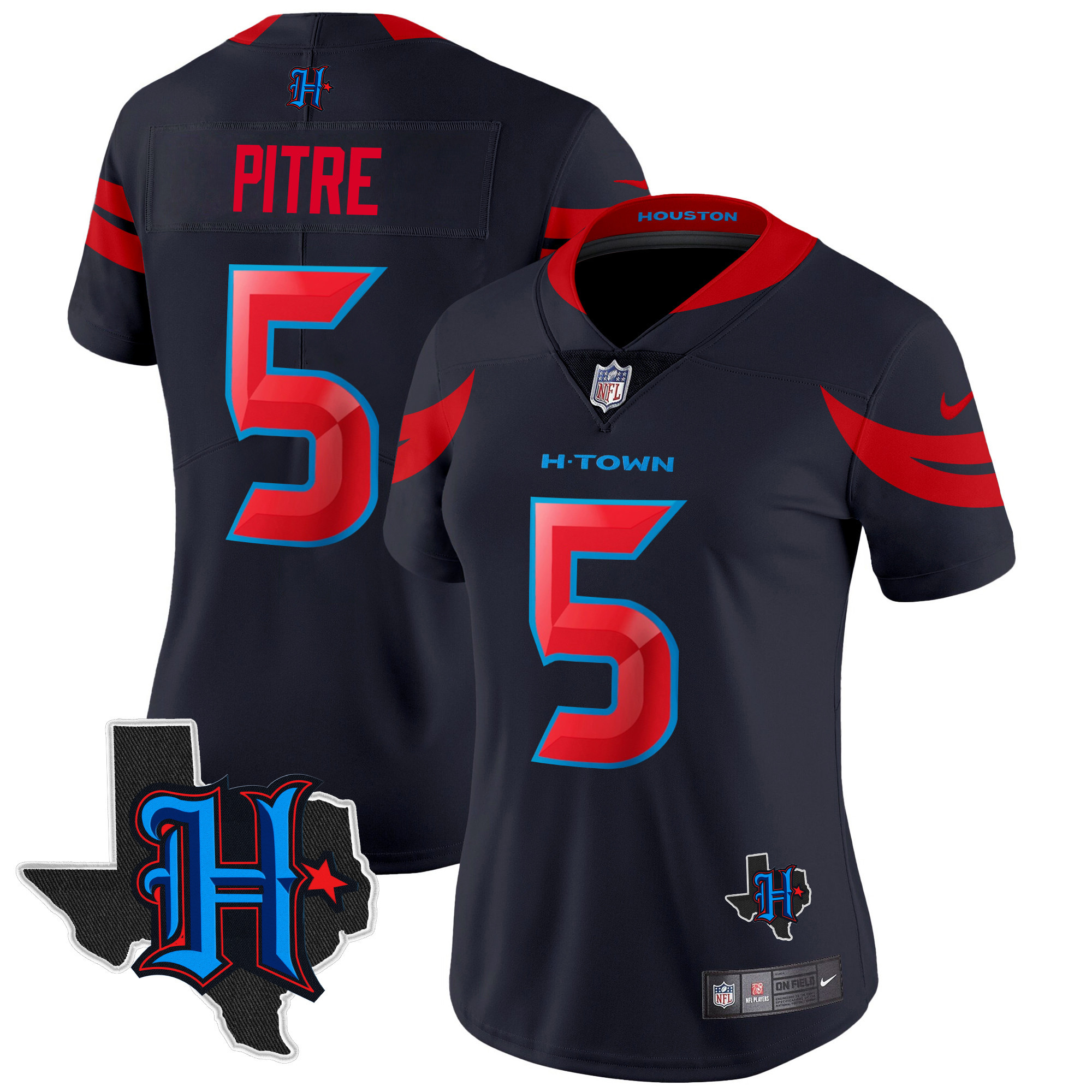 Women's Jalen Pitre Houston Texans 2024 Texas Patch Vapor Limited Navy Limited Jersey V3 - All Stitched