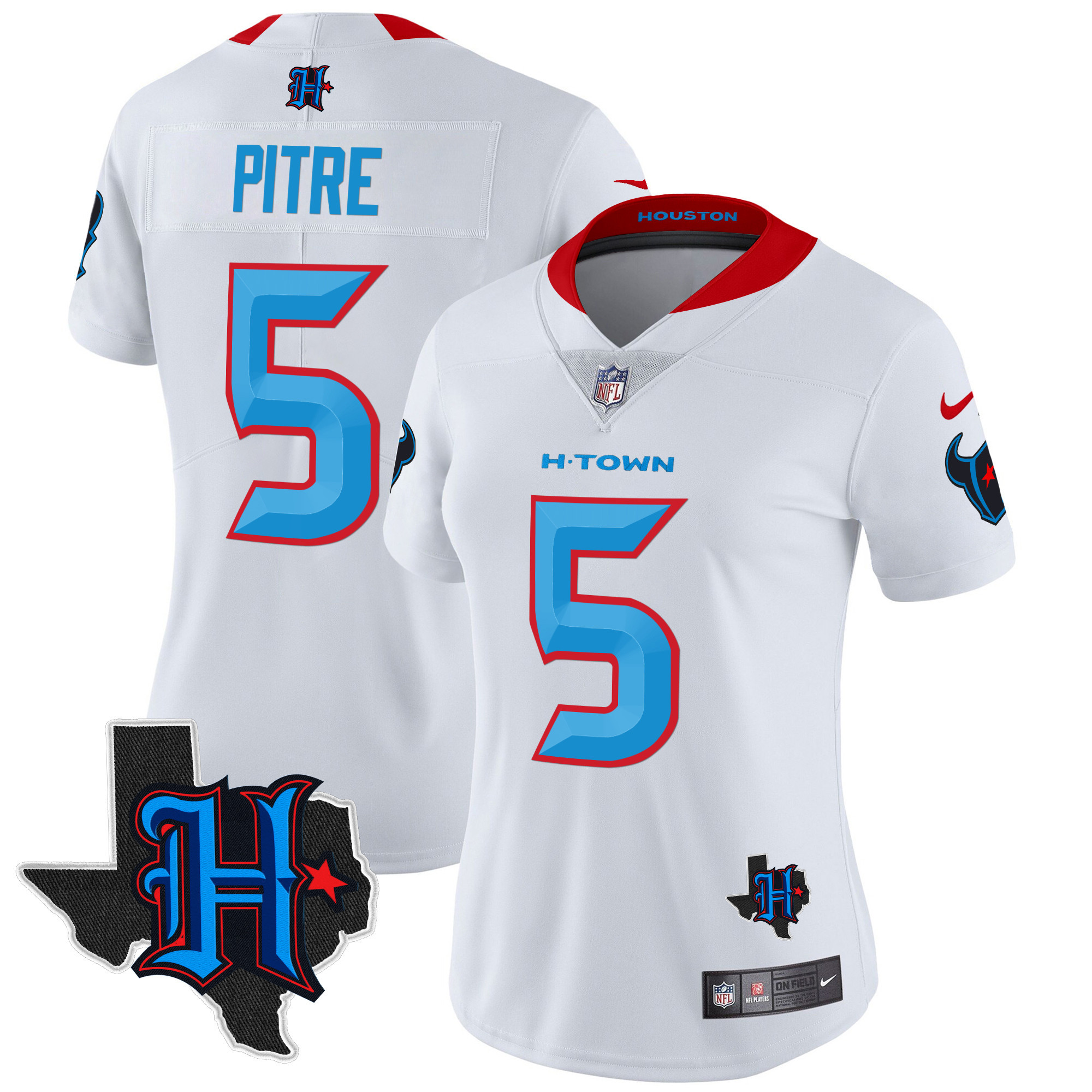 Women's Jalen Pitre Houston Texans 2024 Texas Patch Vapor Limited White Limited Jersey V2 - All Stitched