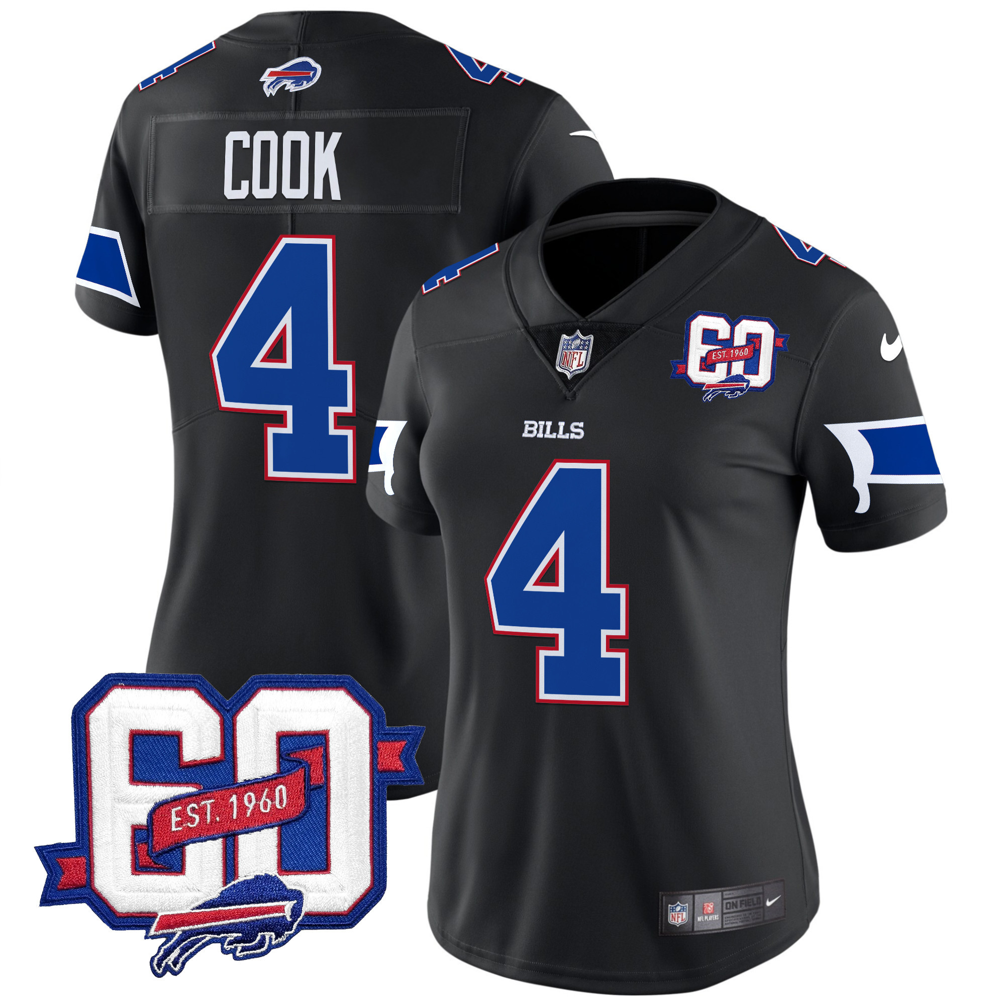 Women's James Cook Buffalo Bills 60th Anniversary Patch Vapor Limited Black Jersey - All Stitched