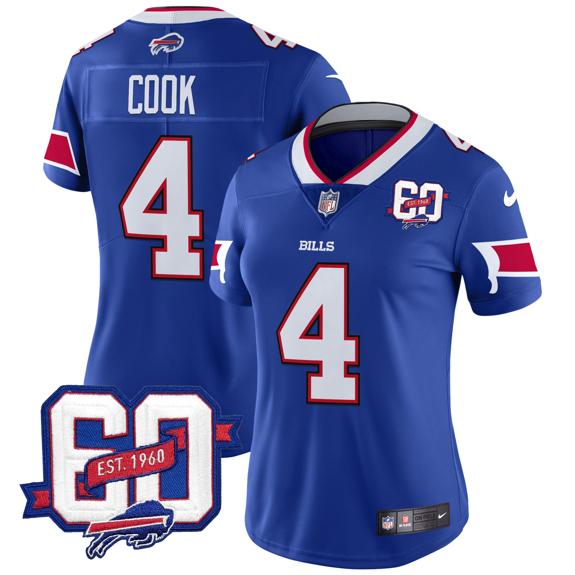 Women's James Cook Buffalo Bills 60th Anniversary Patch Vapor Limited Royal Jersey - All Stitched