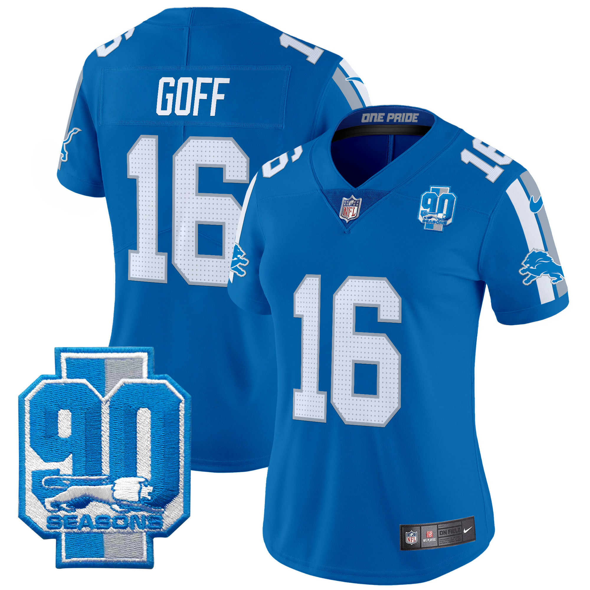Women's Jared Goff Detroit Lions 90th Year Patch Vapor Limited Blue Jersey - All Stitched