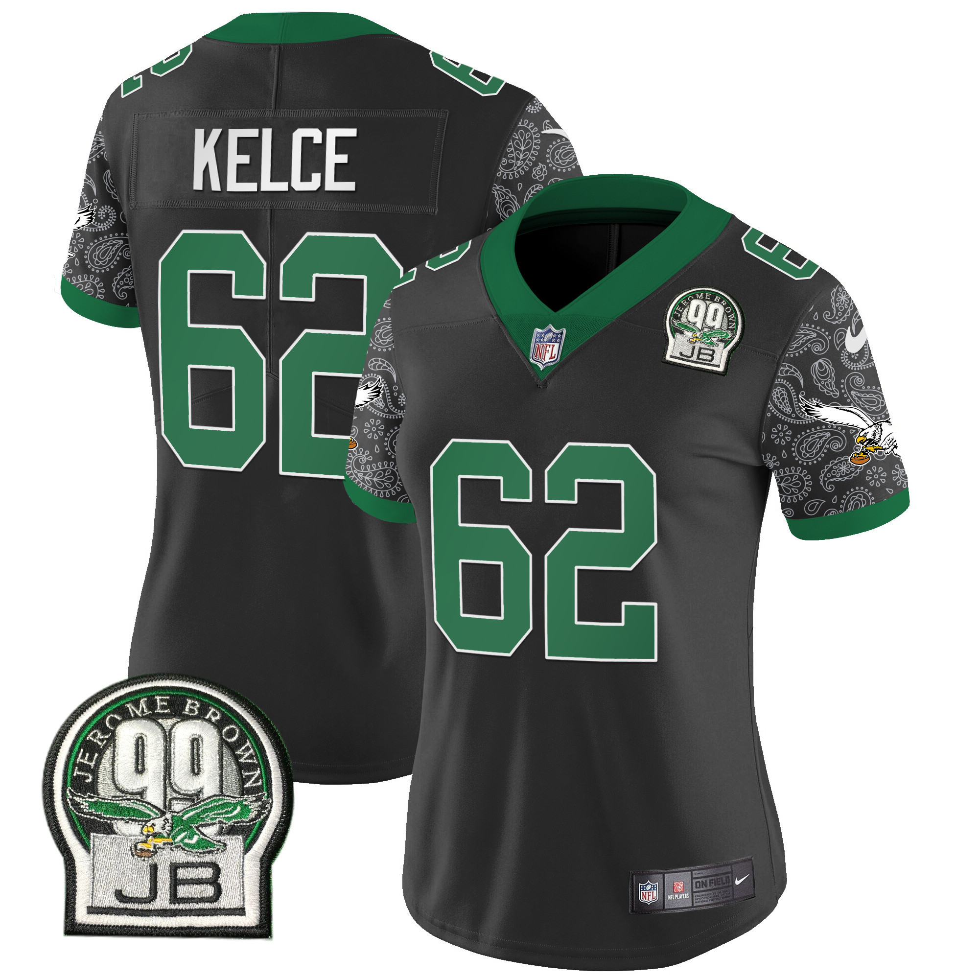 Women's Jason Kelce Philadelphia Eagles Kelly Green Vapor Limited Black Jersey V4 - All Stitched