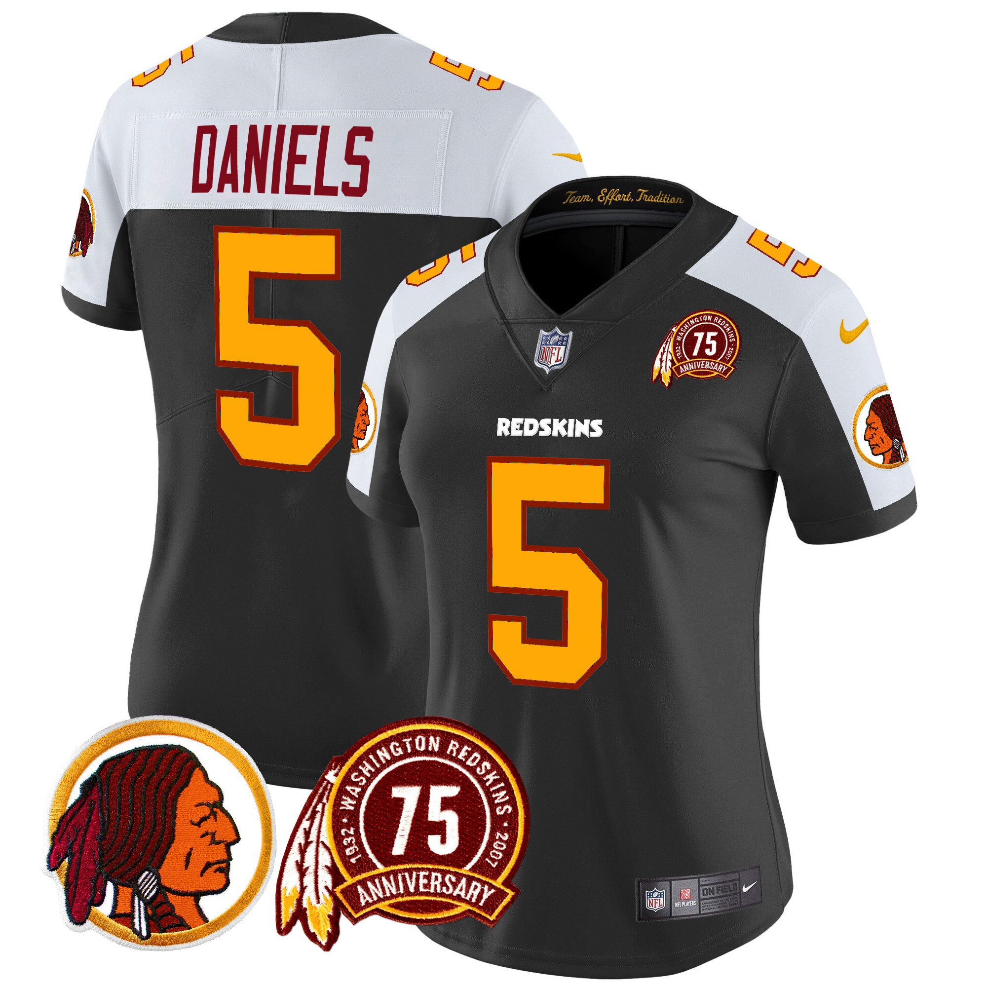 Women's Jayden Daniels Washington Redskins 75th Patch Throwback Vapor Limited Black Alternate Jersey - All Stitched
