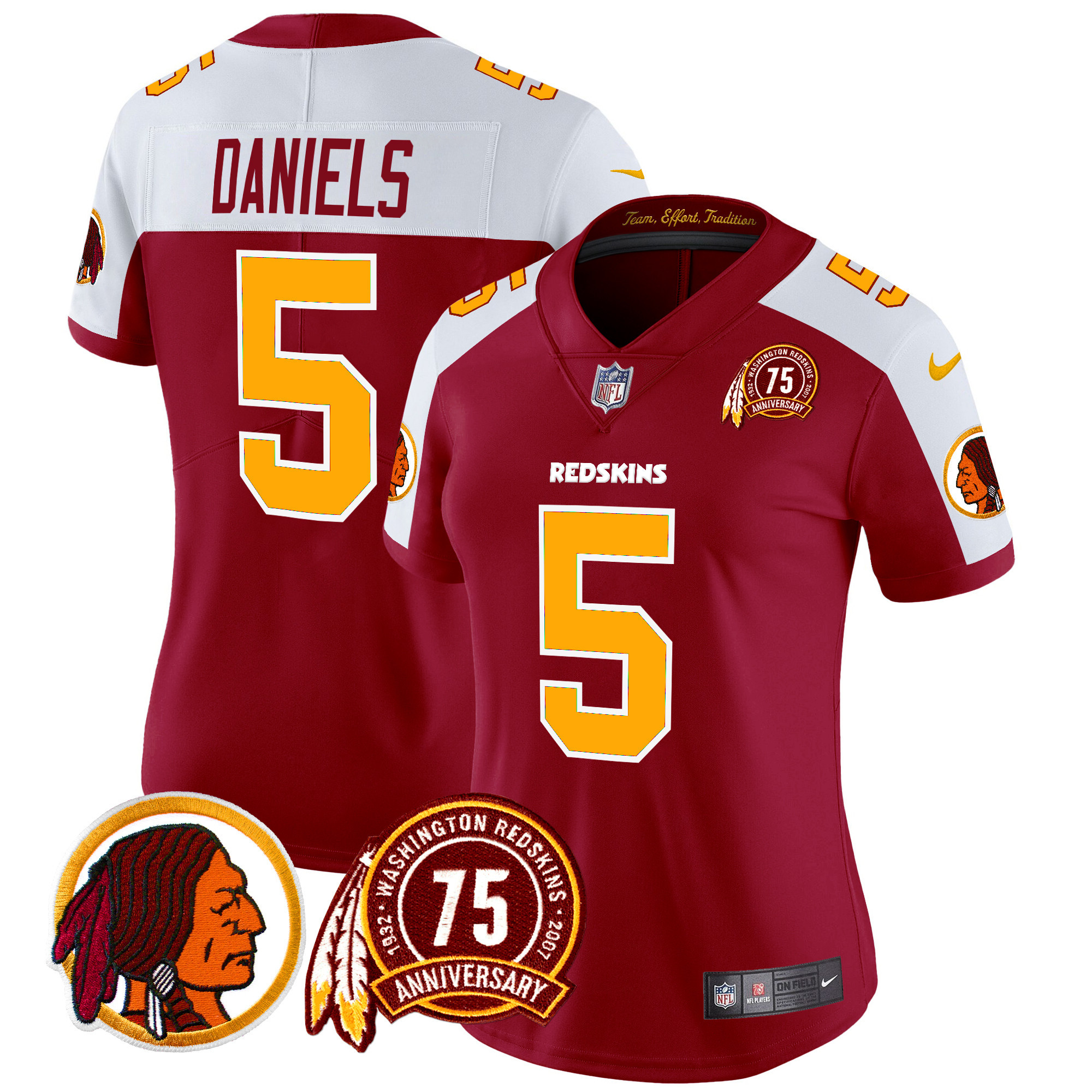 Women's Jayden Daniels Washington Redskins 75th Patch Throwback Vapor Limited Burgundy Alternate Jersey - All Stitched