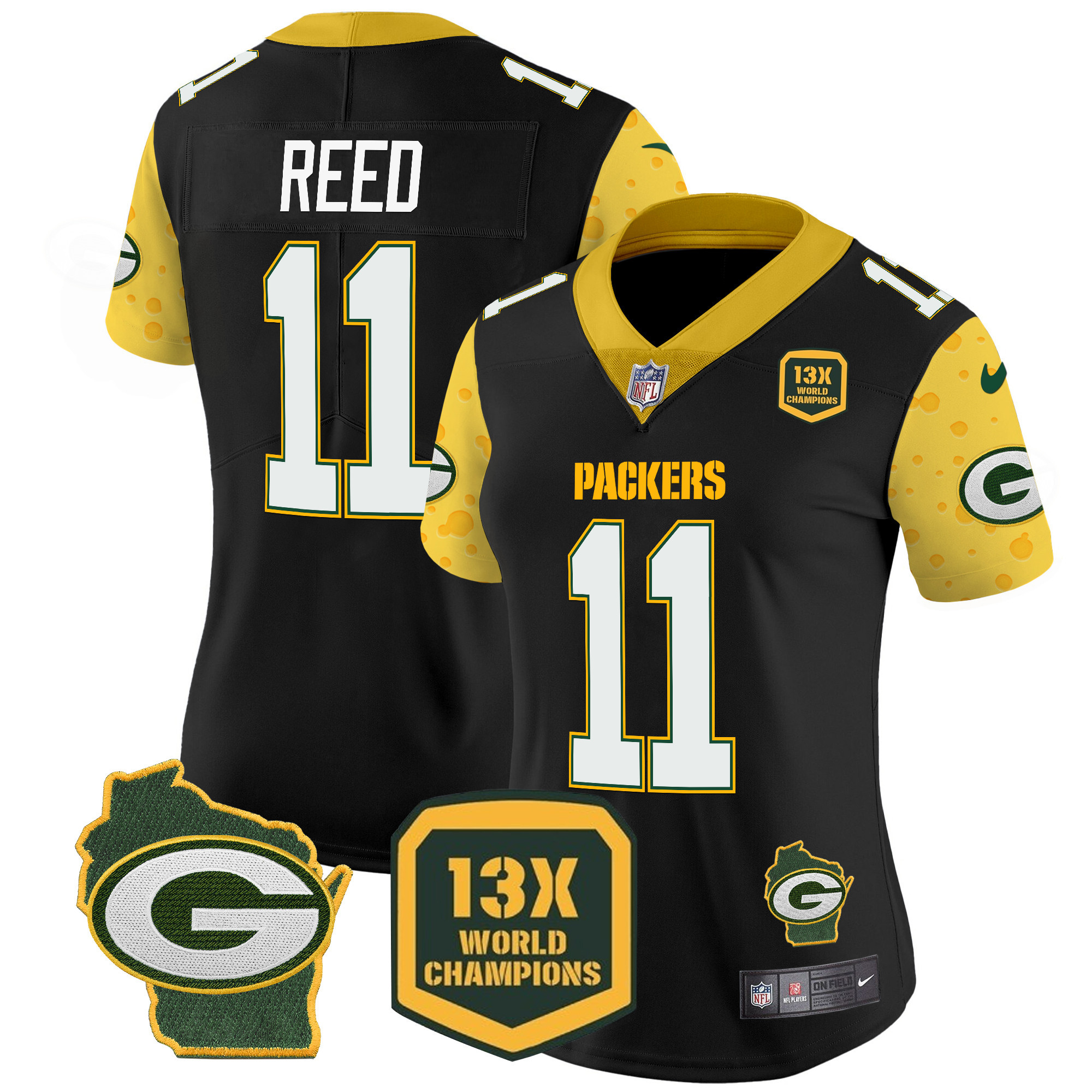 Women's Jayden Reed Green Bay Packers Cheese Vapor Limited Black Jersey â€“ All Stitched
