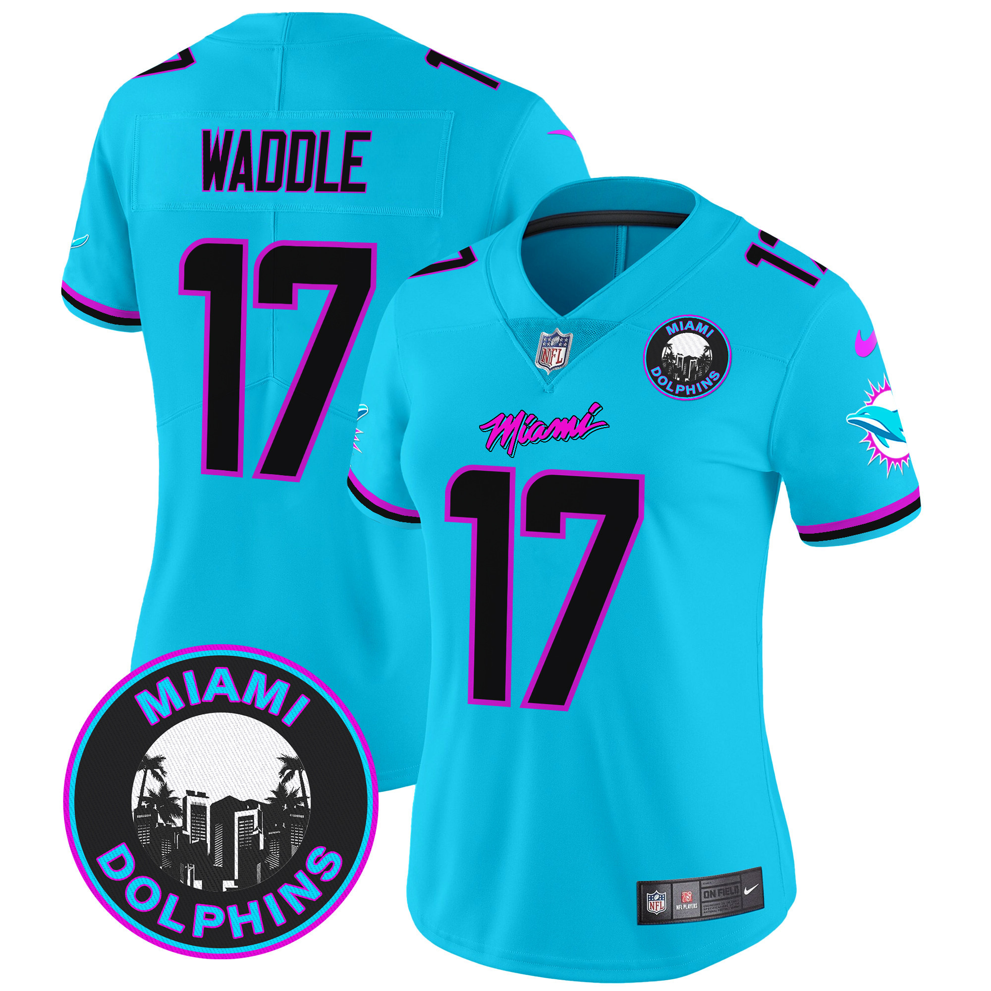 Women's Jaylen Waddle Miami Dolphins "Miami Vice" Vapor Limited Aqua Jersey V3 - All Stitched