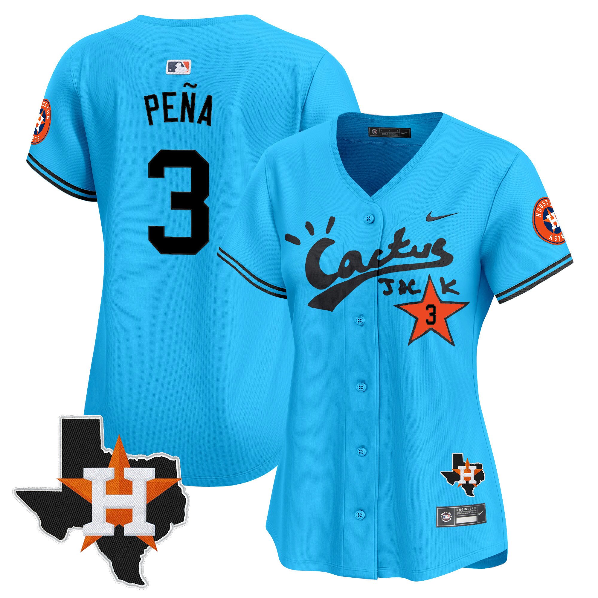 Women's Jeremy Pena Houston Astros Cactus Jack Patch Vapor Premier Limited Light Blue Jersey V11 - Stitched
