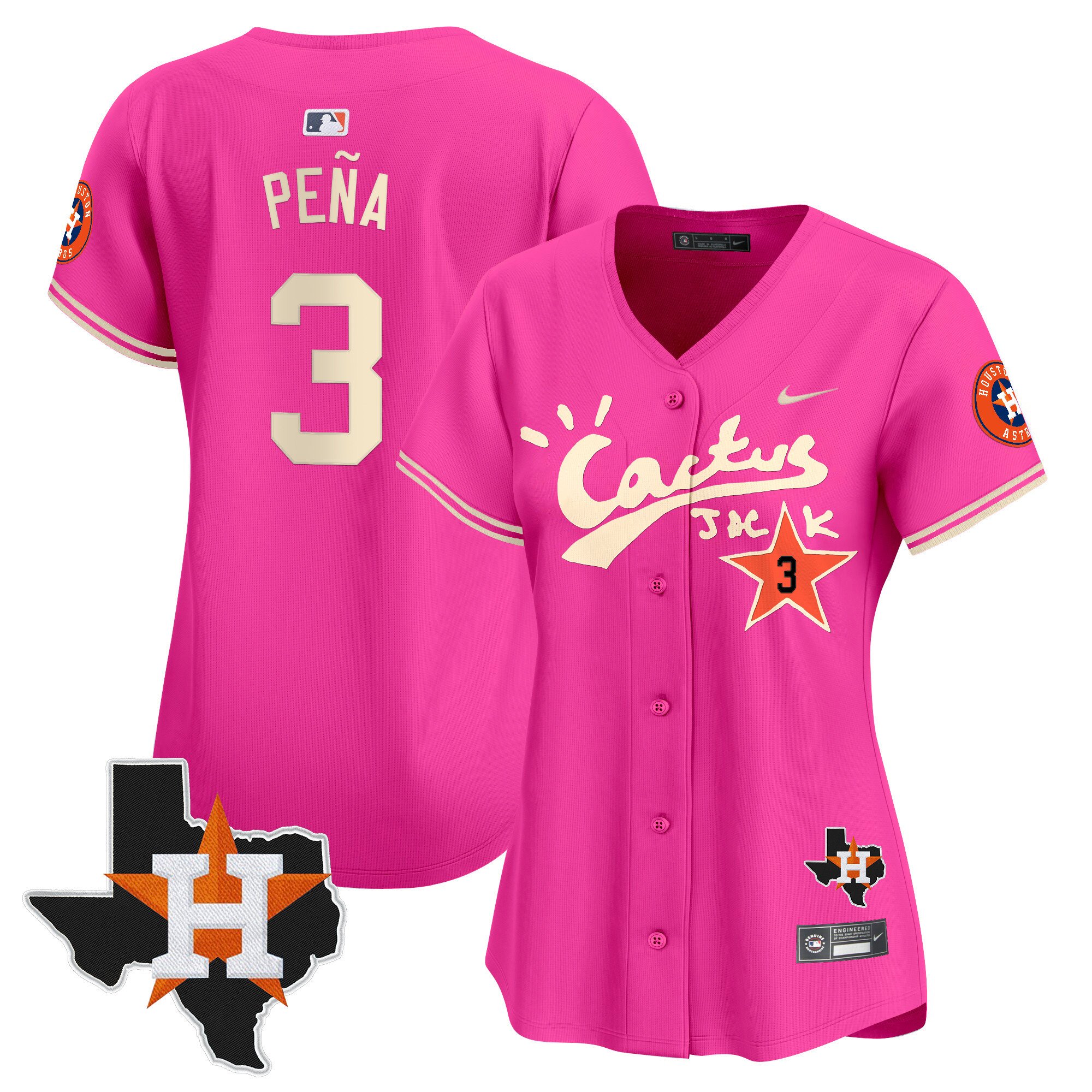 Women's Jeremy Pena Houston Astros Cactus Jack Patch Vapor Premier Limited Pink Jersey V11 - Stitched