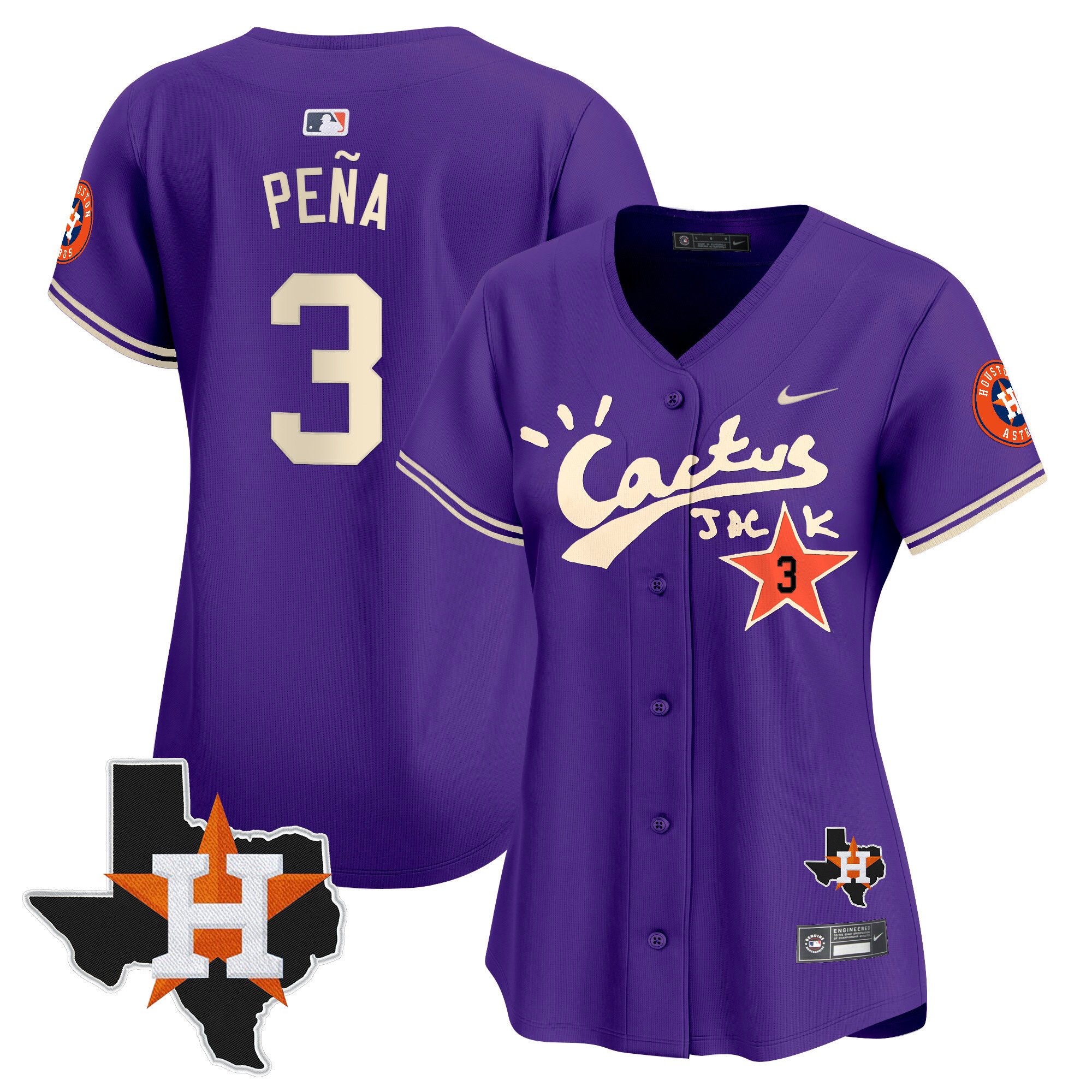 Women's Jeremy Pena Houston Astros Cactus Jack Patch Vapor Premier Limited Purple Jersey V11 - Stitched