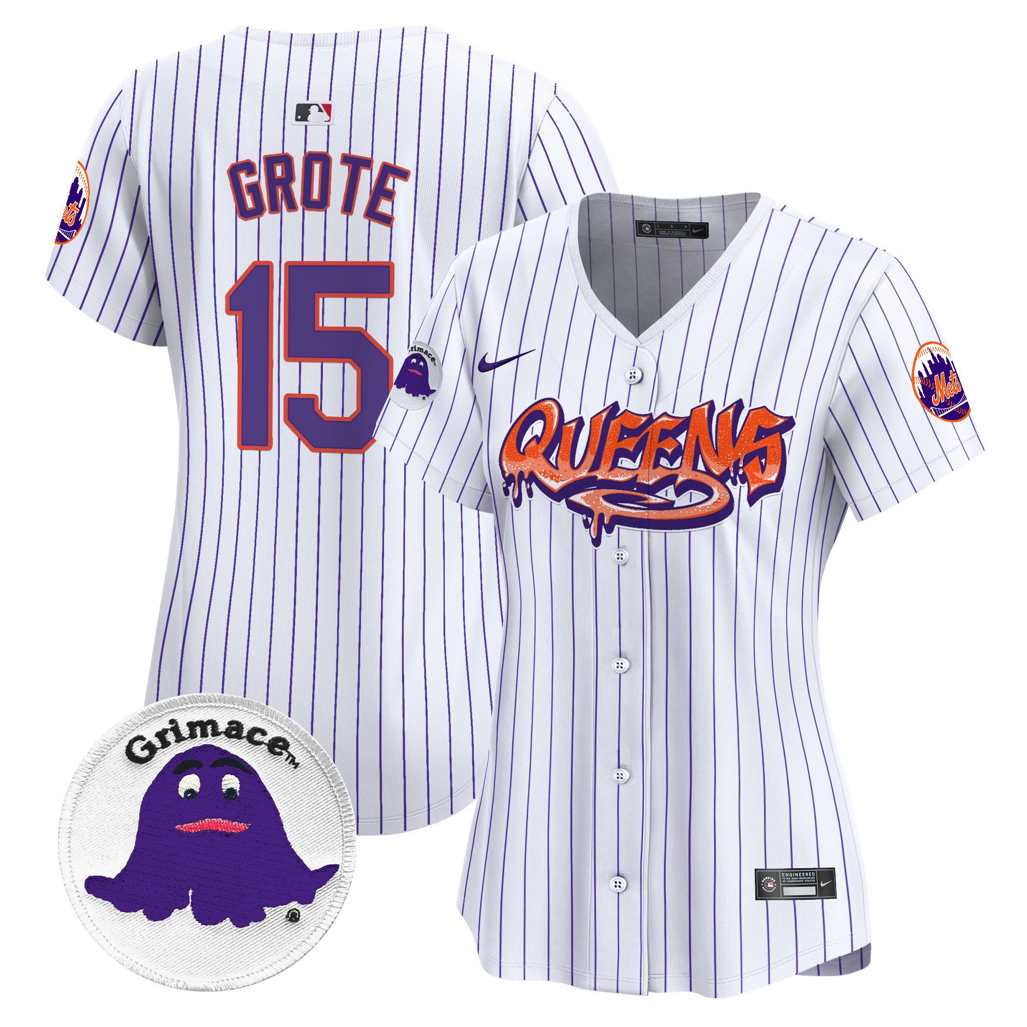 Women's Jerry Grote New York Mets Queens Graffiti Vapor Premier Limited Pinstripe Jersey - All Stitched