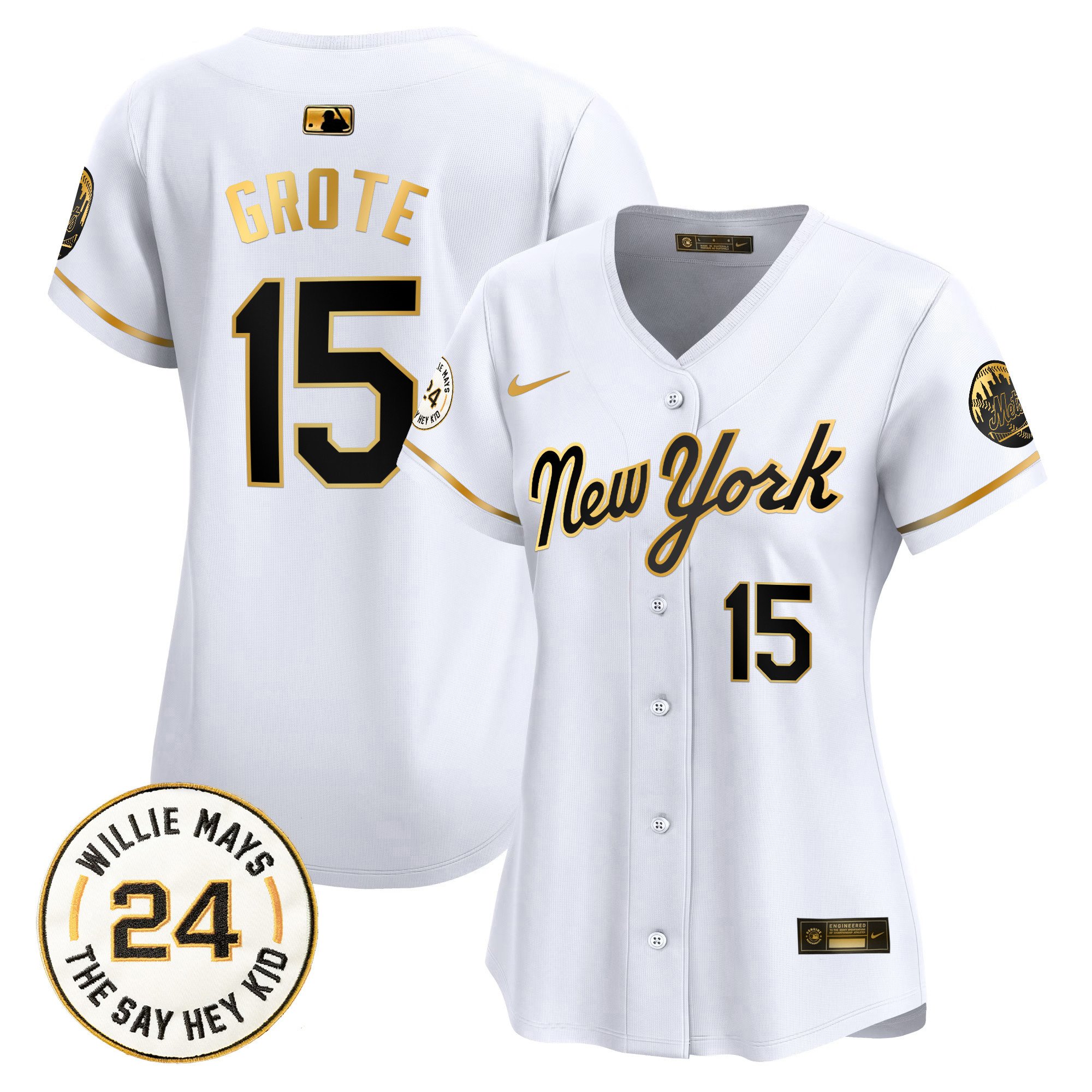 Women's Jerry Grote New York Mets Willie Mays Patch Vapor Premier Limited New York Gold Jersey - All Stitched