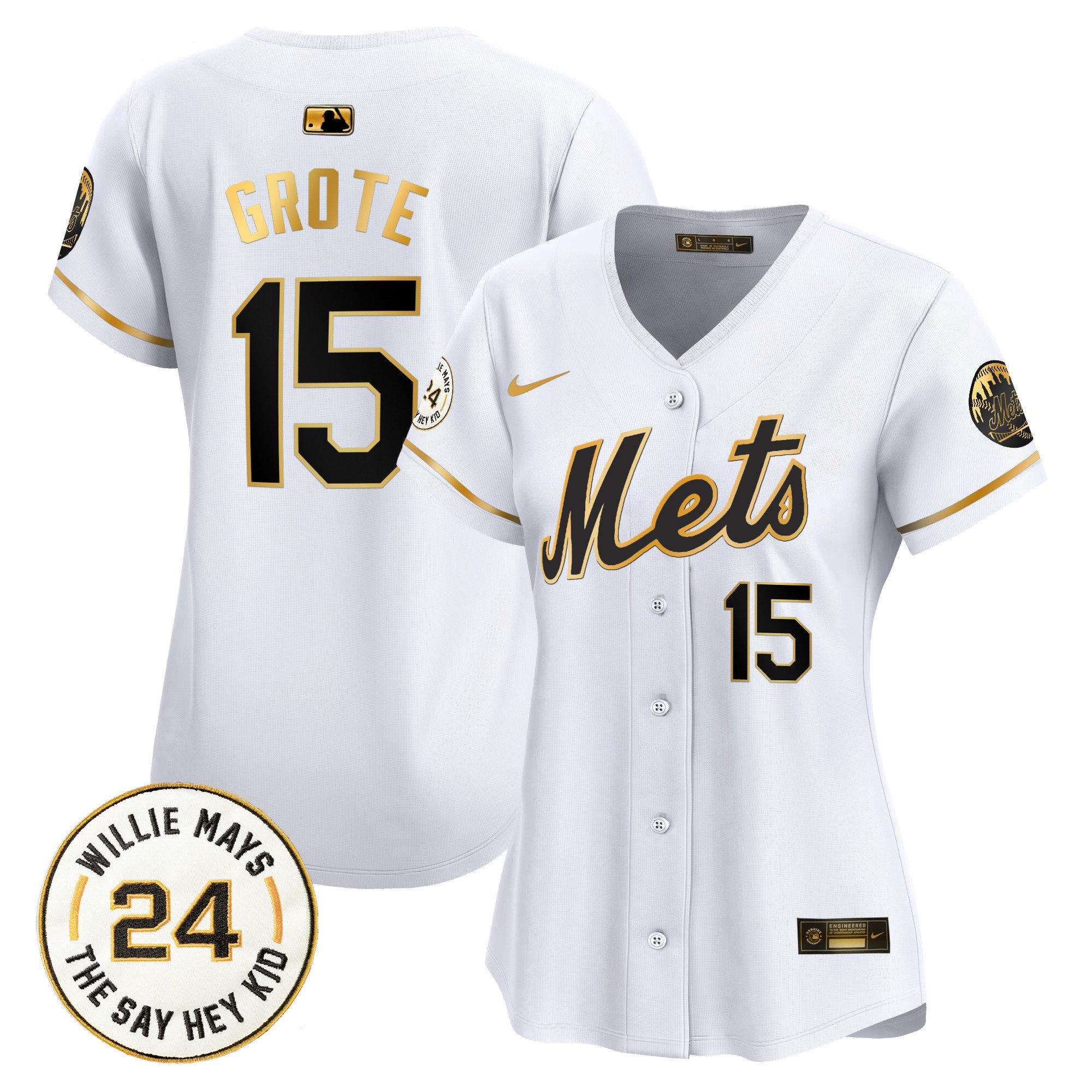 Women's Jerry Grote New York Mets Willie Mays Patch Vapor Premier Limited White Gold Jersey - All Stitched
