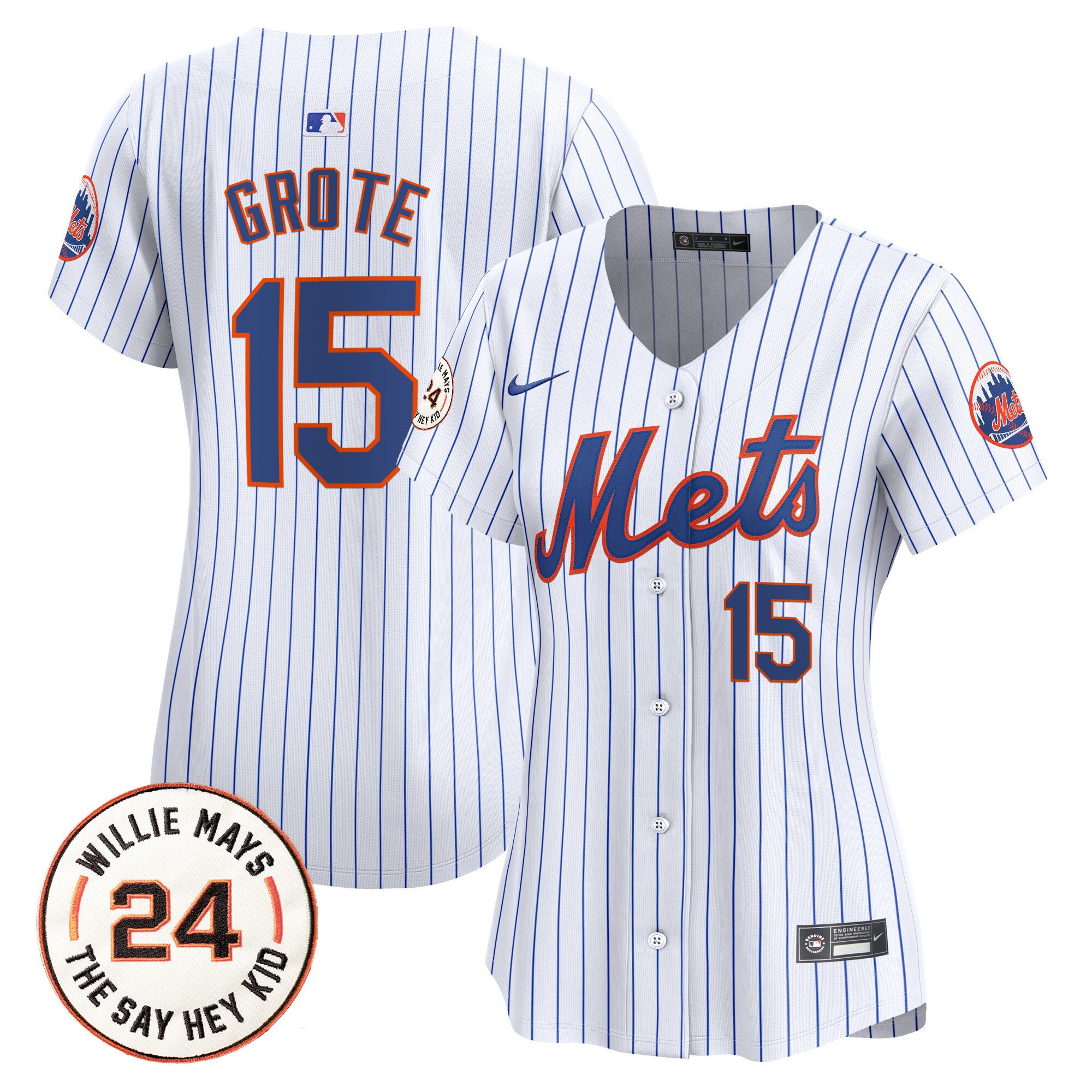 Women's Jerry Grote New York Mets Willie Mays Patch Vapor Premier Limited White Jersey - All Stitched