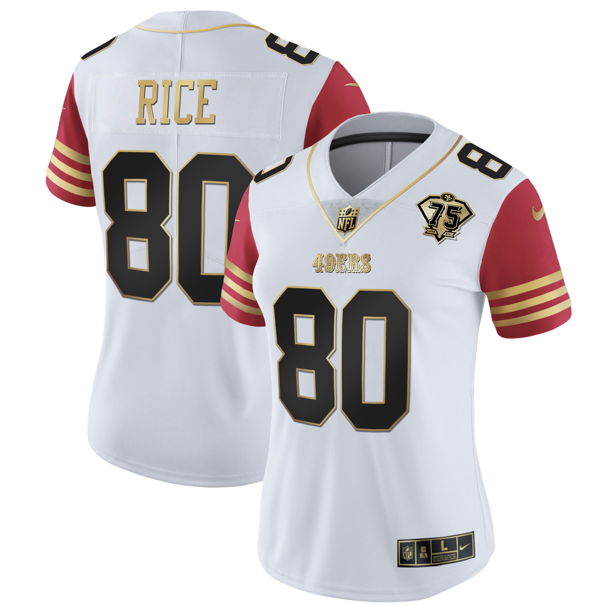 Women's Jerry Rice San Francisco 49ers 2023 Vapor Gold Limited Scarlet Sleeves Jersey - All Stitched