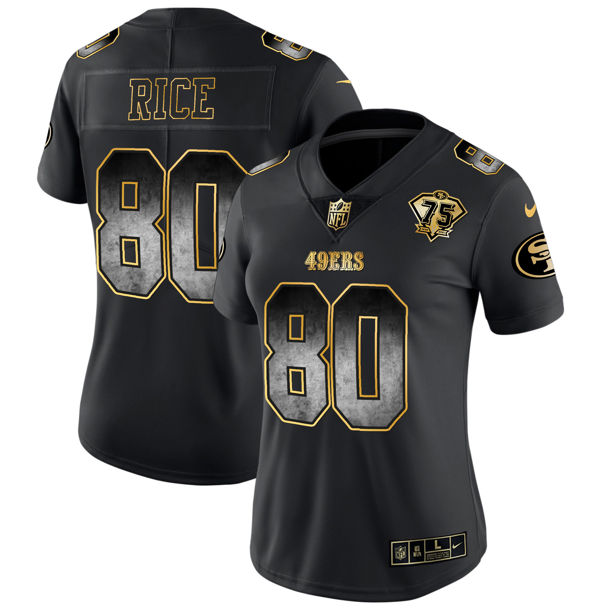 Women's Jerry Rice San Francisco 49ers Arch Smoke Vapor Black Gold Jersey - All Stitched
