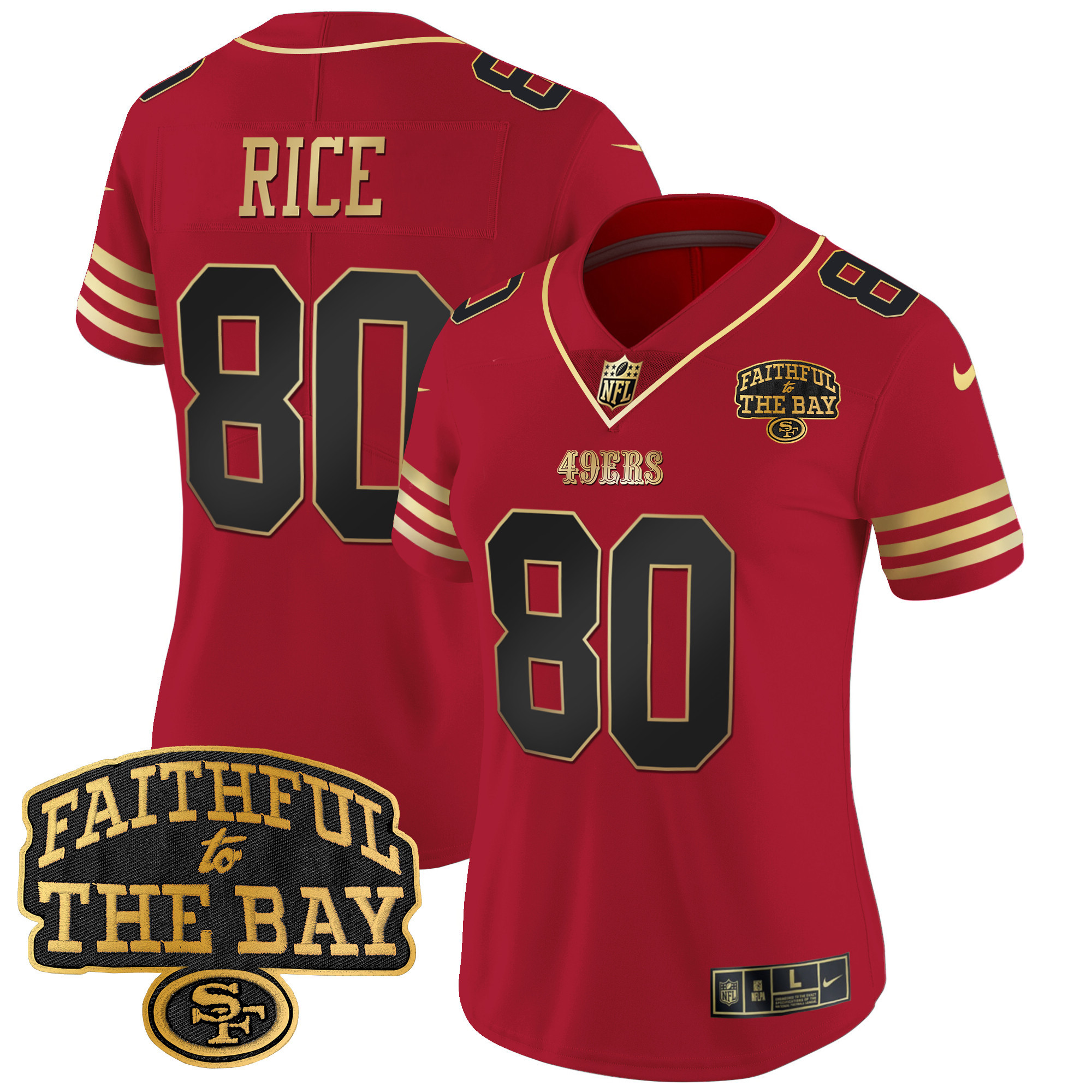 Women's Jerry Rice San Francisco 49ers Faithful To The Bay Patch Vapor Limited Black Scarlet Jersey V8 - All Stitched