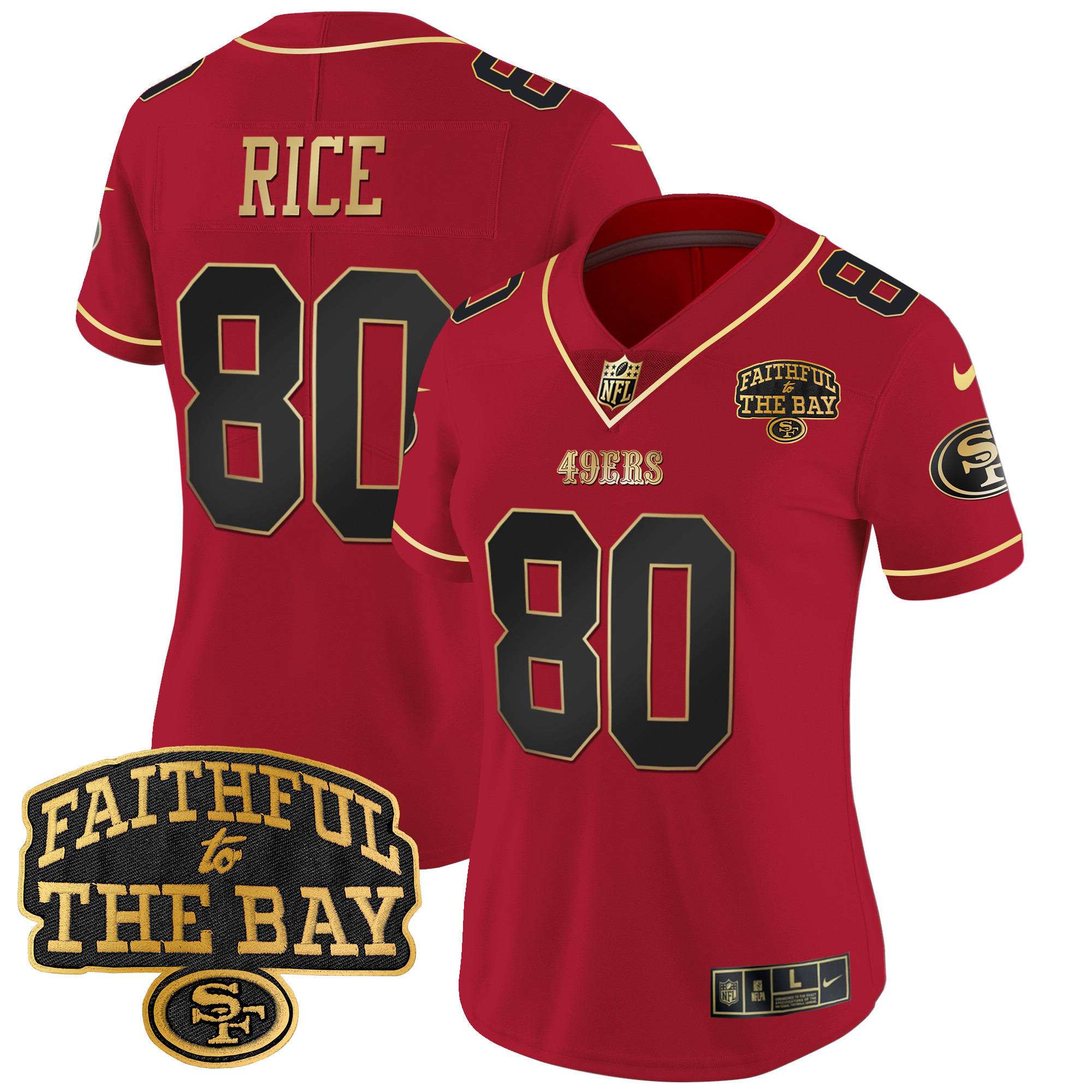 Women's Jerry Rice San Francisco 49ers Faithful To The Bay Patch Vapor Limited Scarlet Limited Jersey V8 - All Stitched