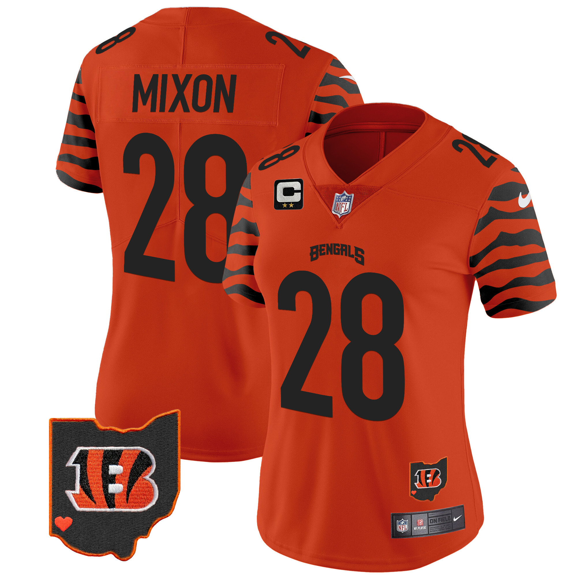 Women's Joe Mixon Cincinnati Bengals Stripes Vapor Limited Orange Jersey - All Stitched