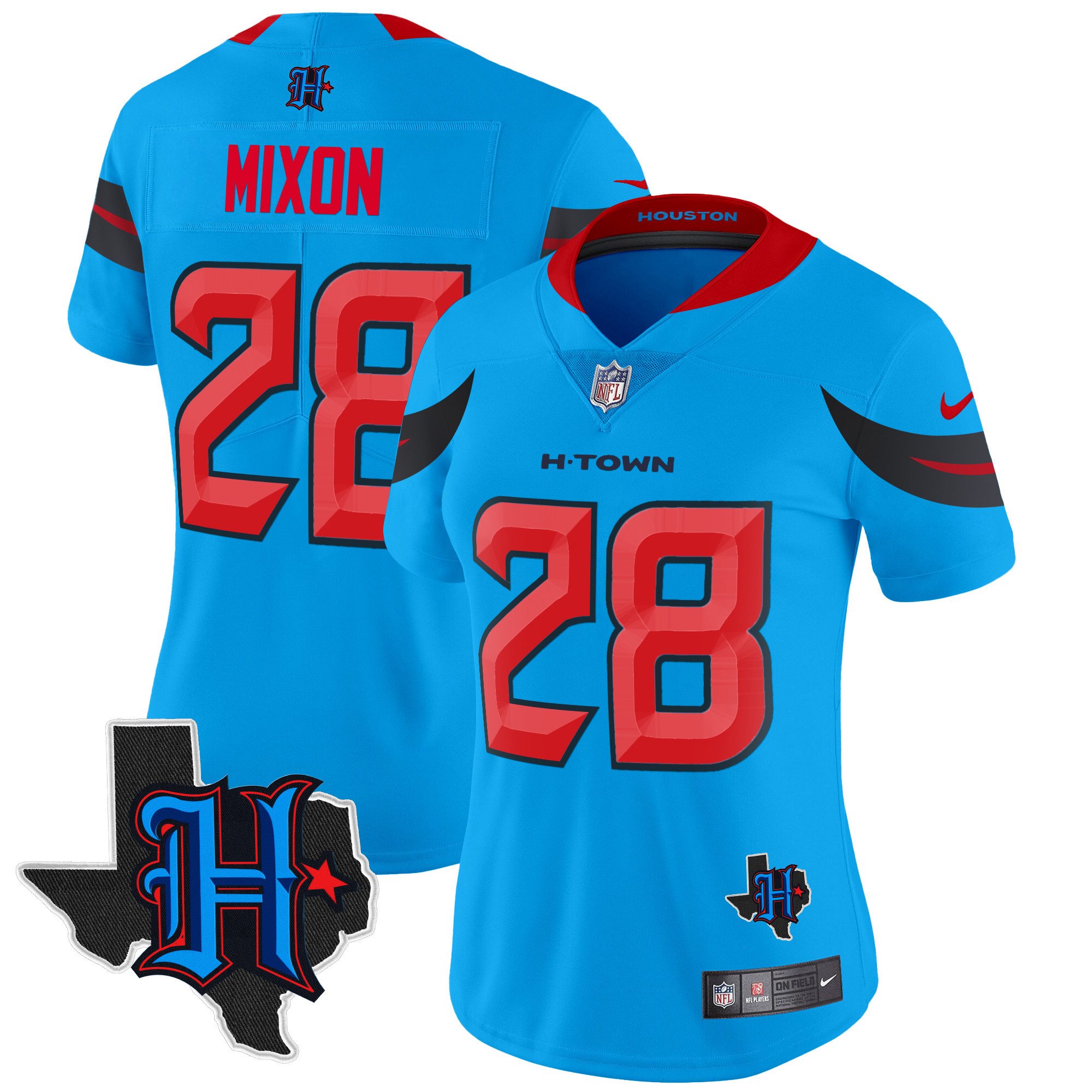 Women's Joe Mixon Houston Texans 2024 Texas Patch Vapor Limited Blue Jersey V3 - All Stitched