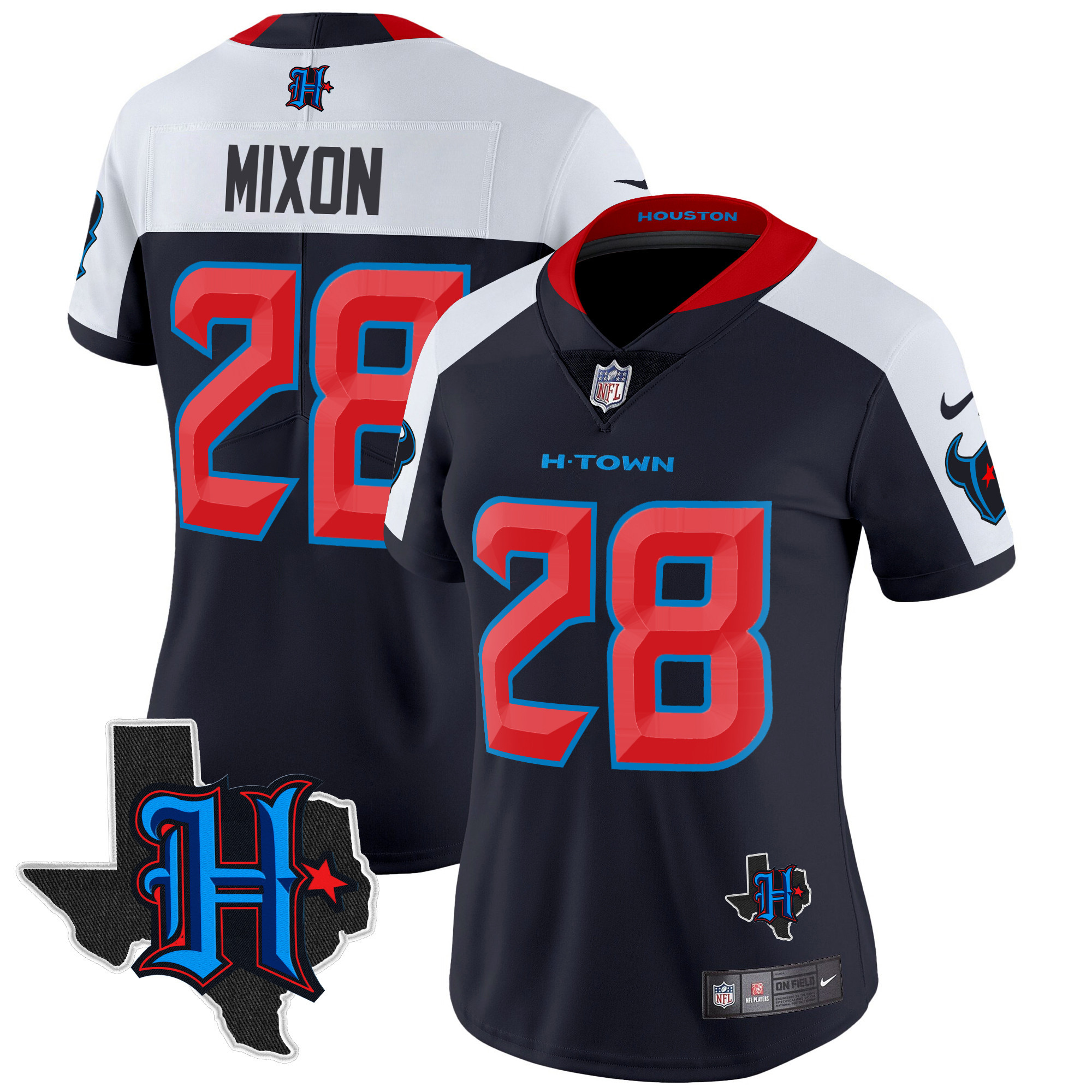 Women's Joe Mixon Houston Texans 2024 Texas Patch Vapor Limited Navy Alternate Jersey V2 - All Stitched