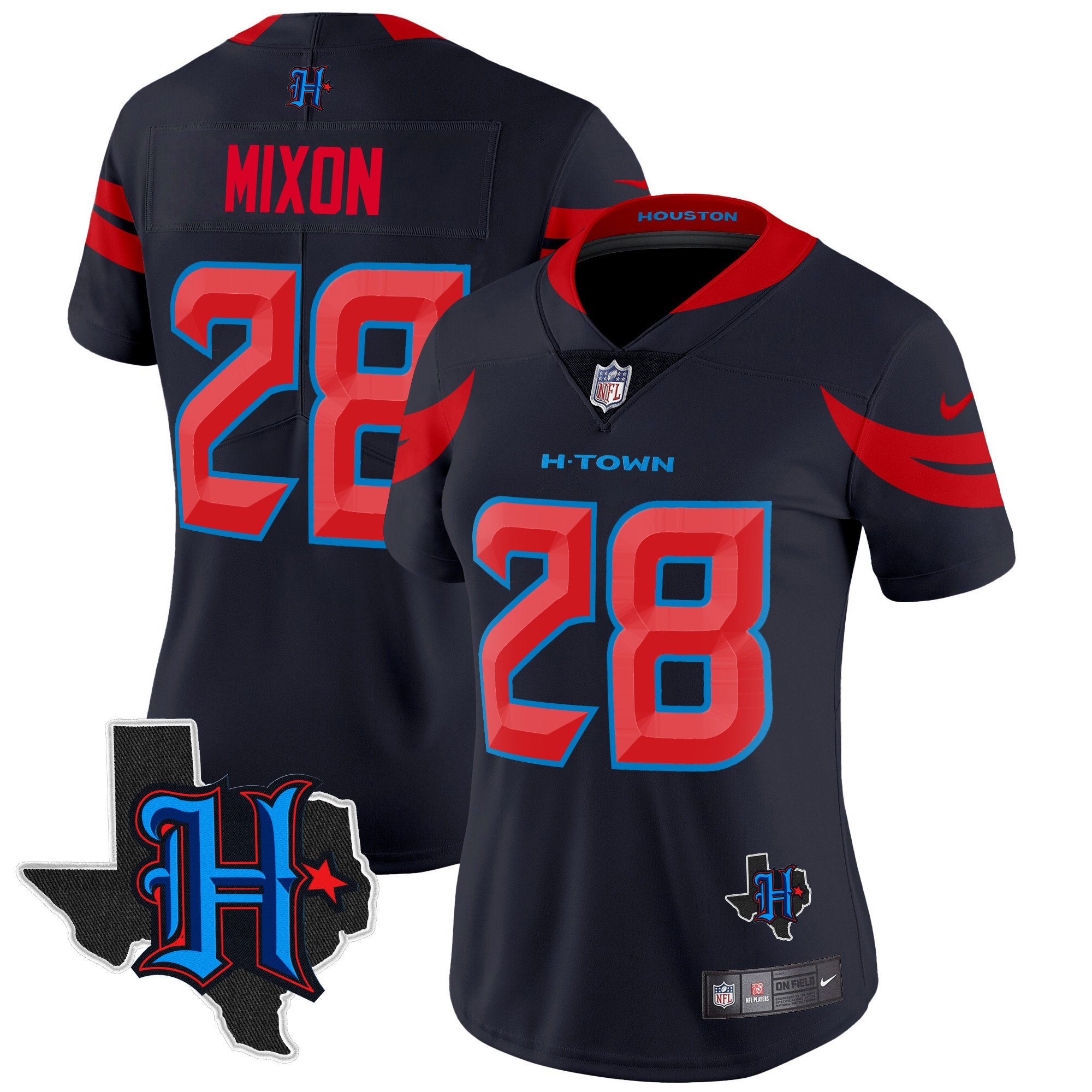 Women's Joe Mixon Houston Texans 2024 Texas Patch Vapor Limited Navy Limited Jersey V3 - All Stitched