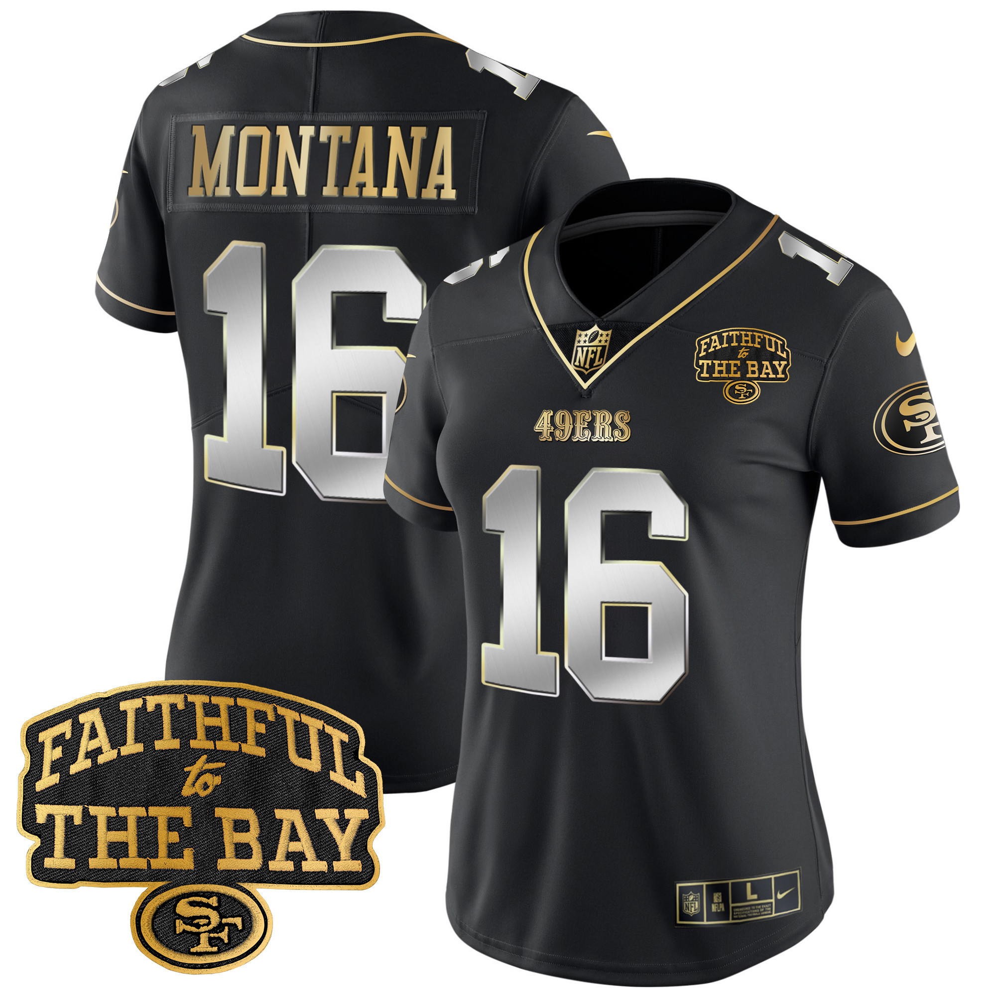 Women's Joe Montana San Francisco 49ers Faithful To The Bay Patch Vapor Limited Black Limited Jersey V8 - All Stitched