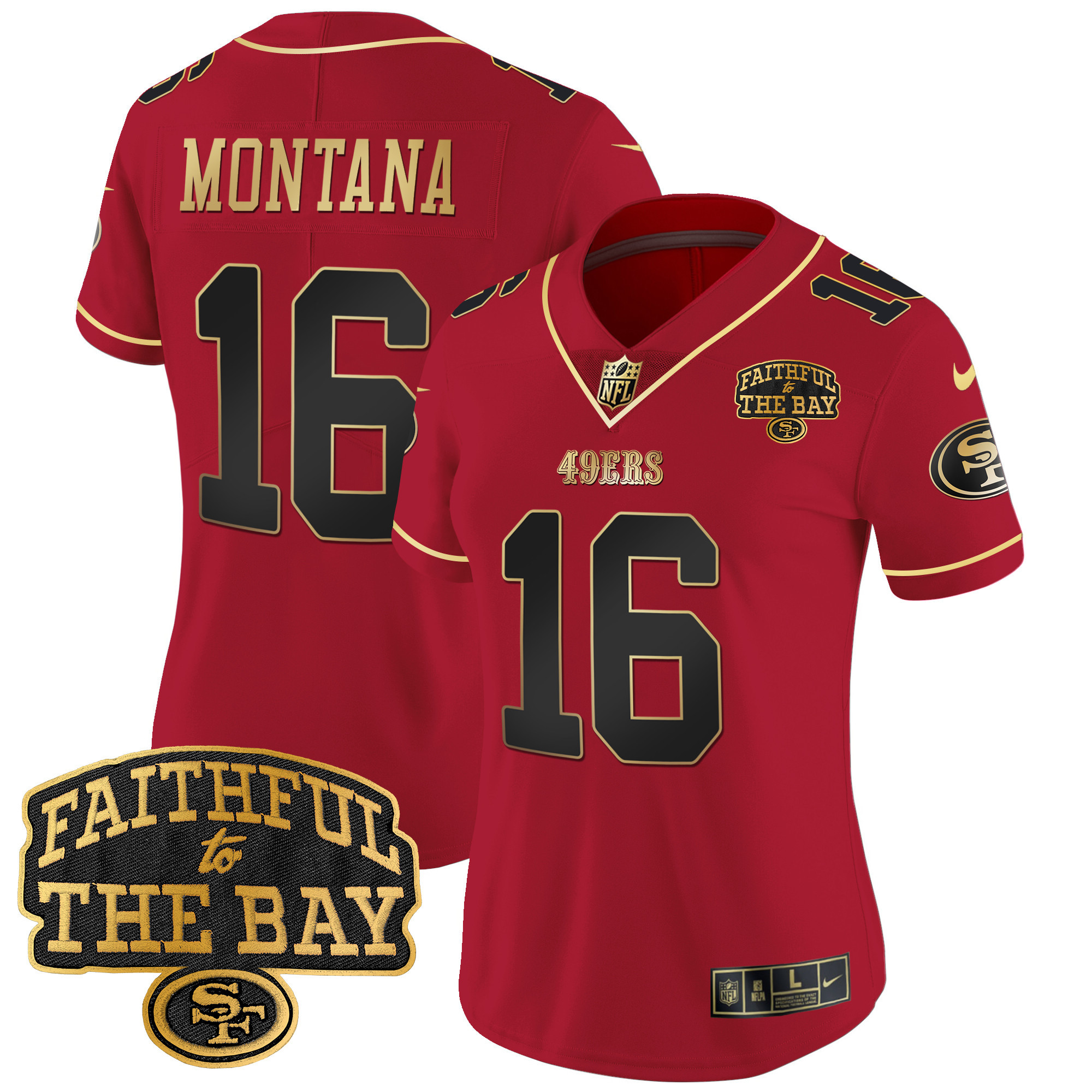 Women's Joe Montana San Francisco 49ers Faithful To The Bay Patch Vapor Limited Scarlet Limited Jersey V8 - All Stitched