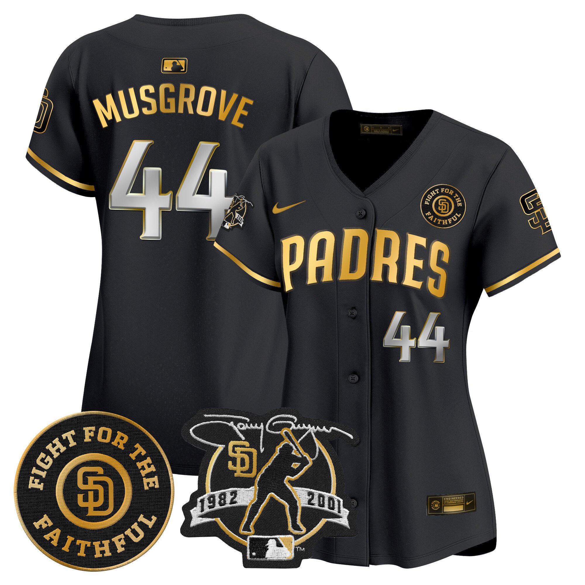 Women's Joe Musgrove San Diego Padres Tony Gwynn & Faithful Patch Vapor Premier Limited Black Gold Jersey Ã± All Stitched