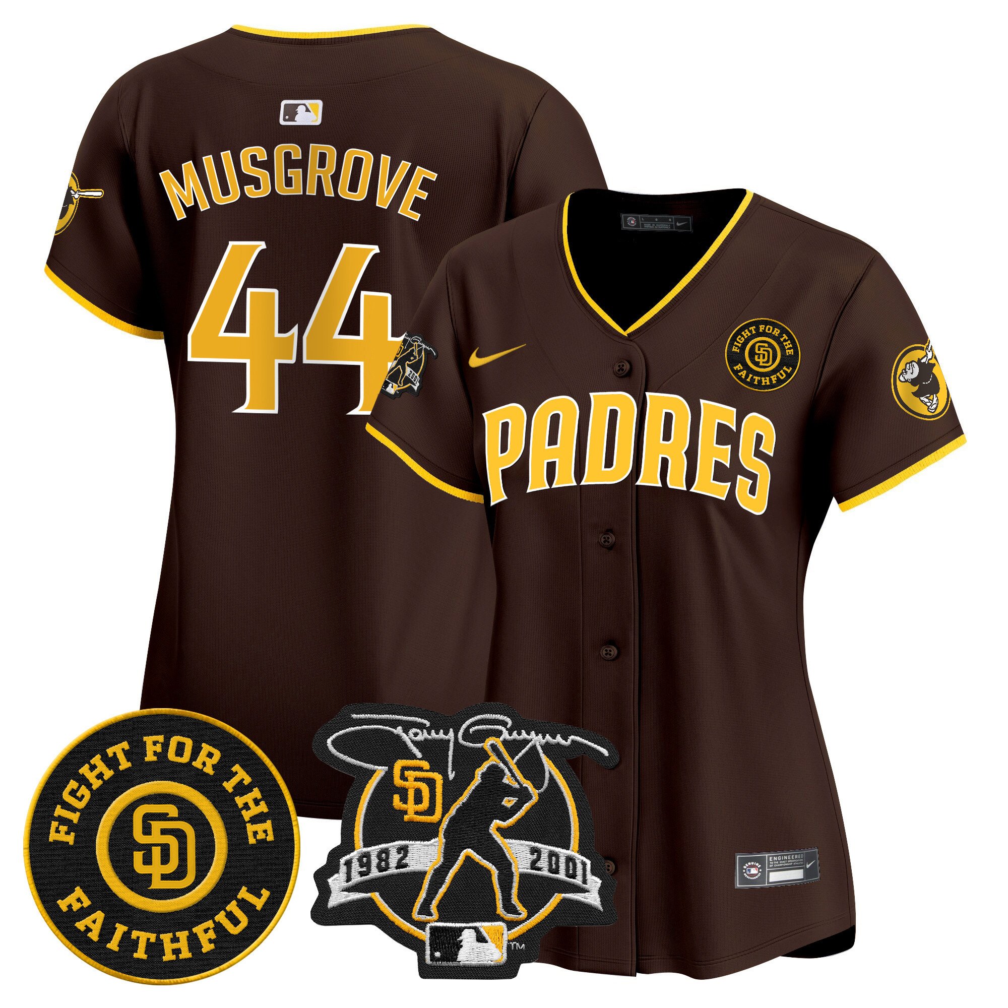 Women's Joe Musgrove San Diego Padres Tony Gwynn & Faithful Patch Vapor Premier Limited Brown Jersey Ã± All Stitched