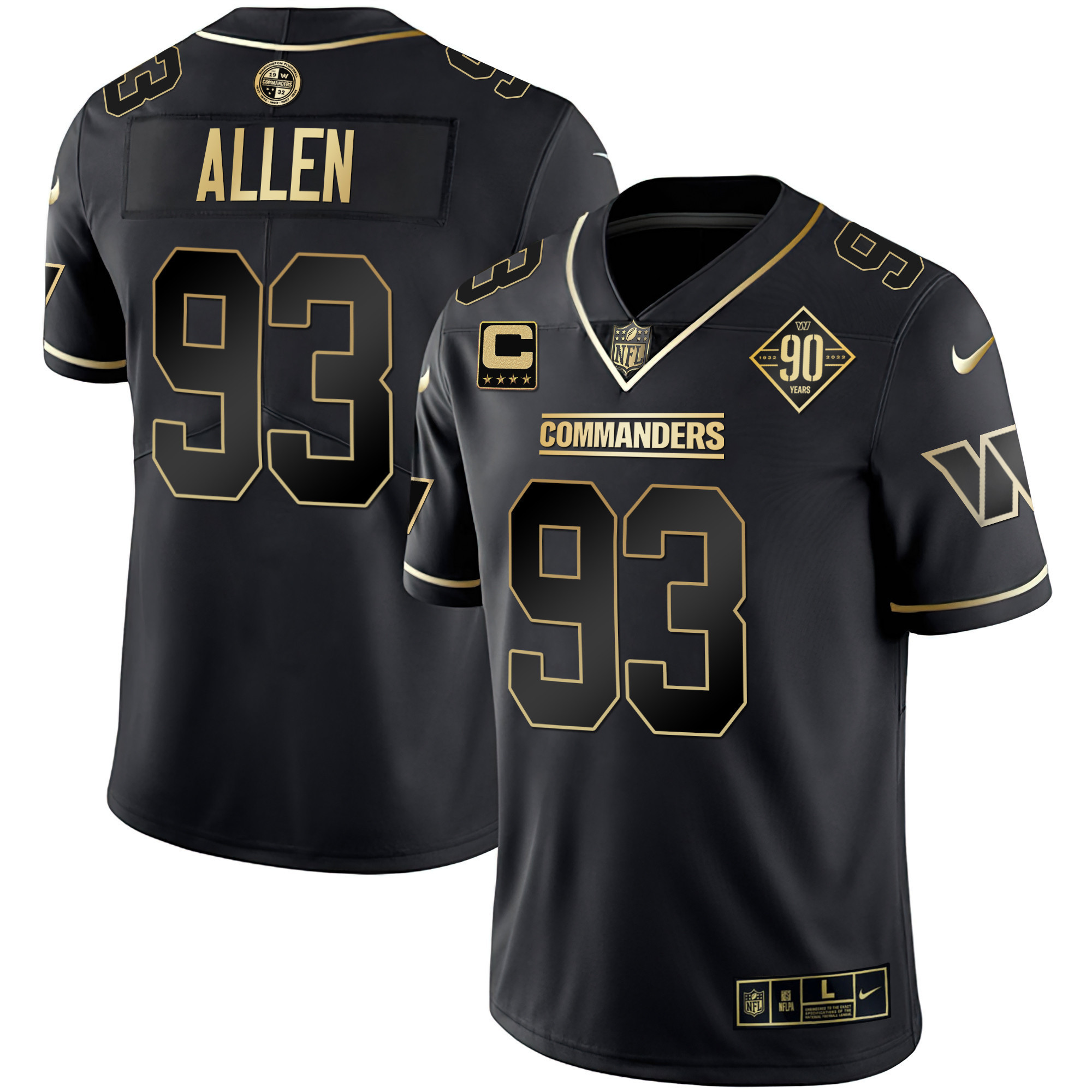Women's Jonathan Allen Washington Commanders White Gold & Black Gold Vapor Limited Black Gold Jersey - All Stitched