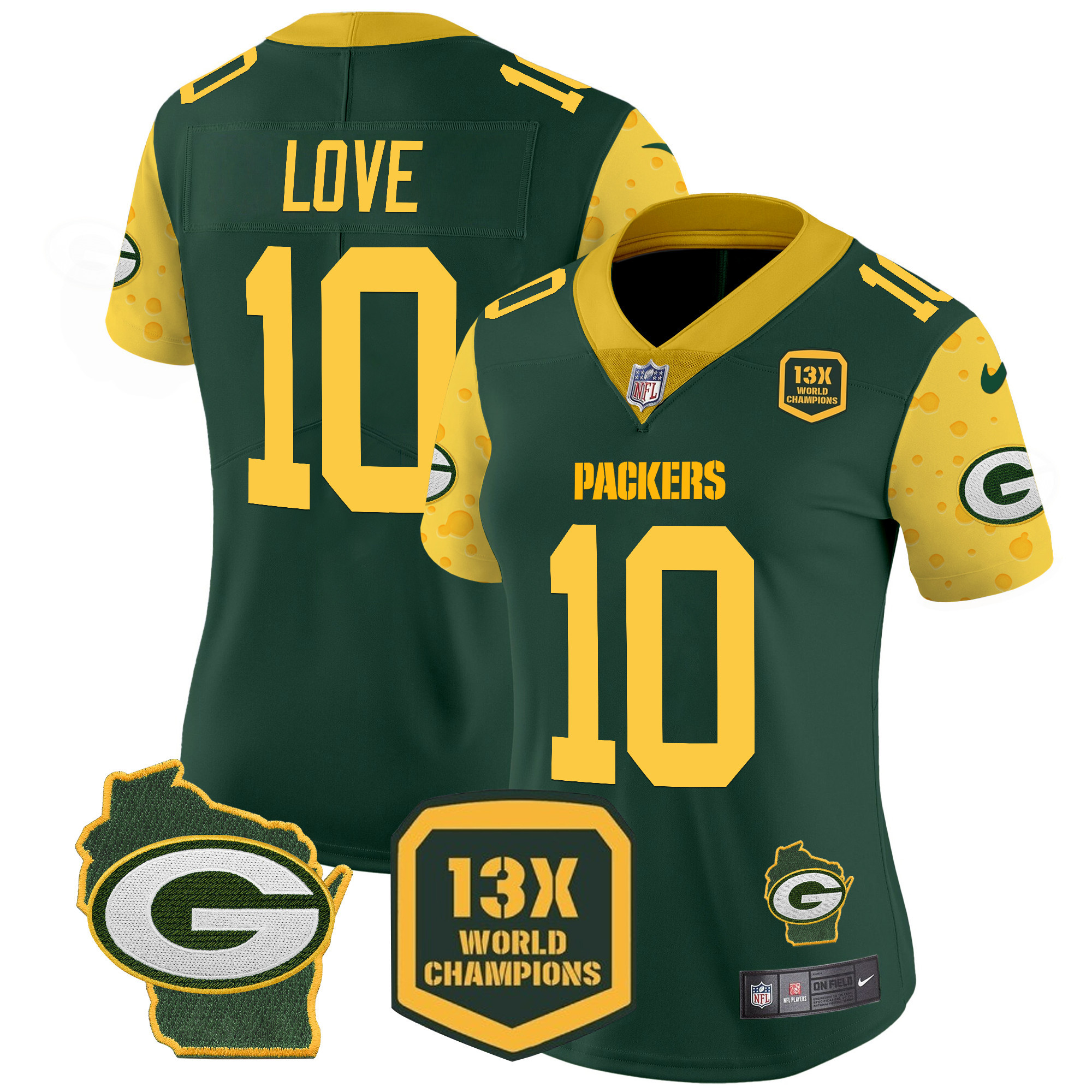 Women's Jordan Love Green Bay Packers Cheese Vapor Limited Green Jersey â€“ All Stitched