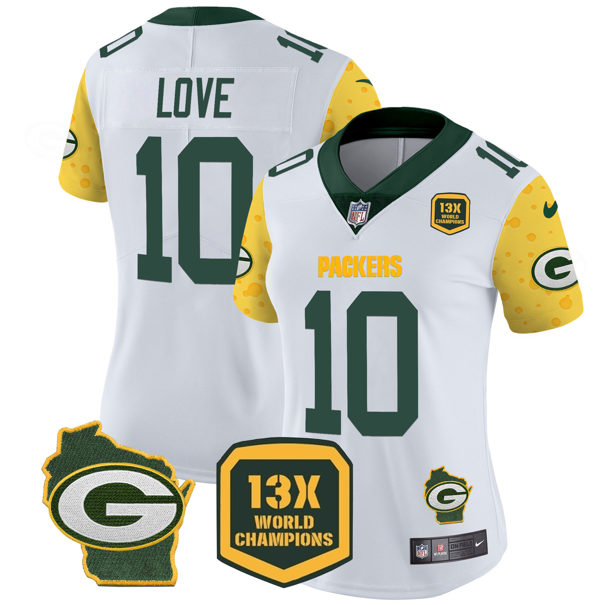 Women's Jordan Love Green Bay Packers Cheese Vapor Limited White Jersey â€“ All Stitched