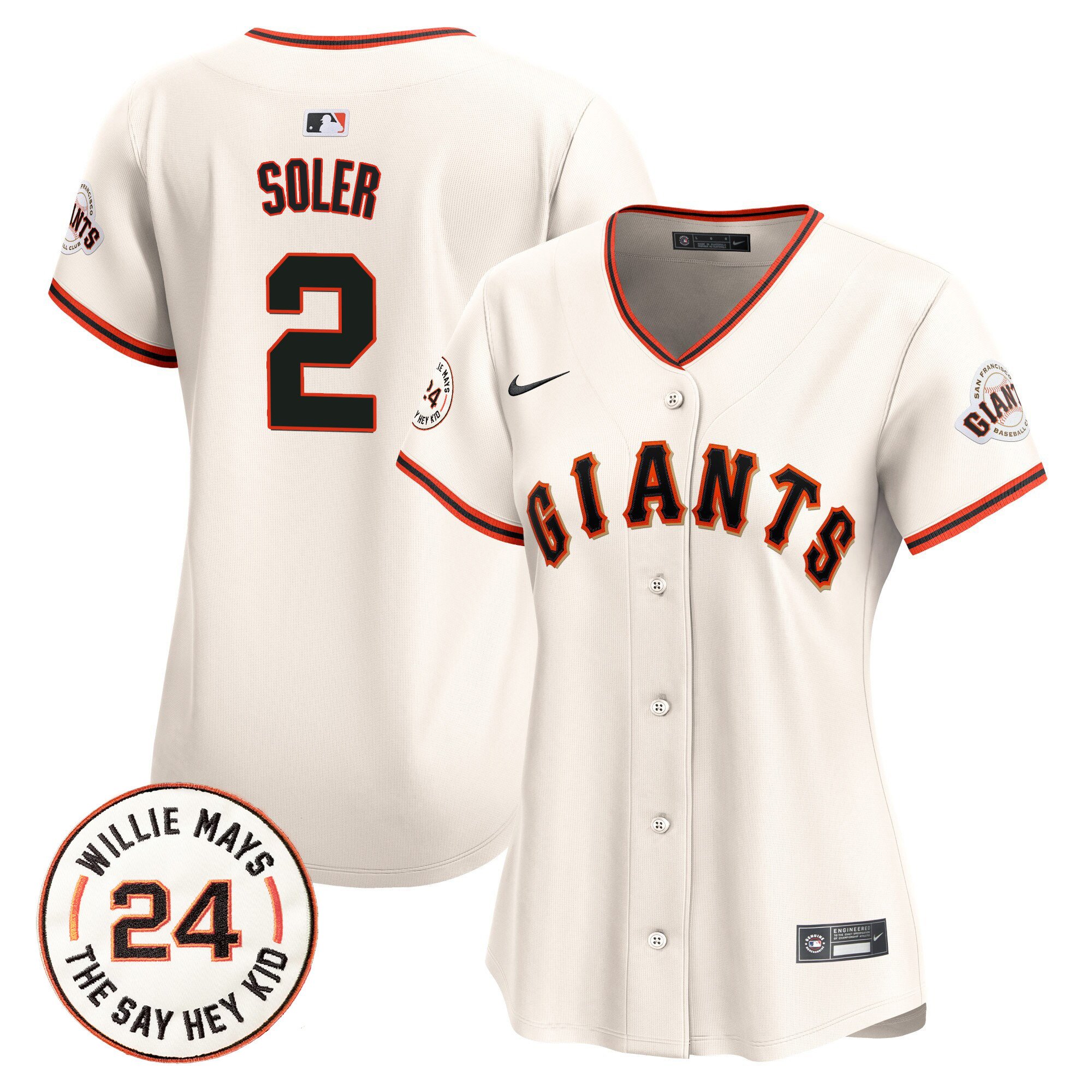 Women's Jorge Soler San Francisco Giants 2024 Willie Mays Patch Vapor Premier Limited Cream Jersey - All Stitched