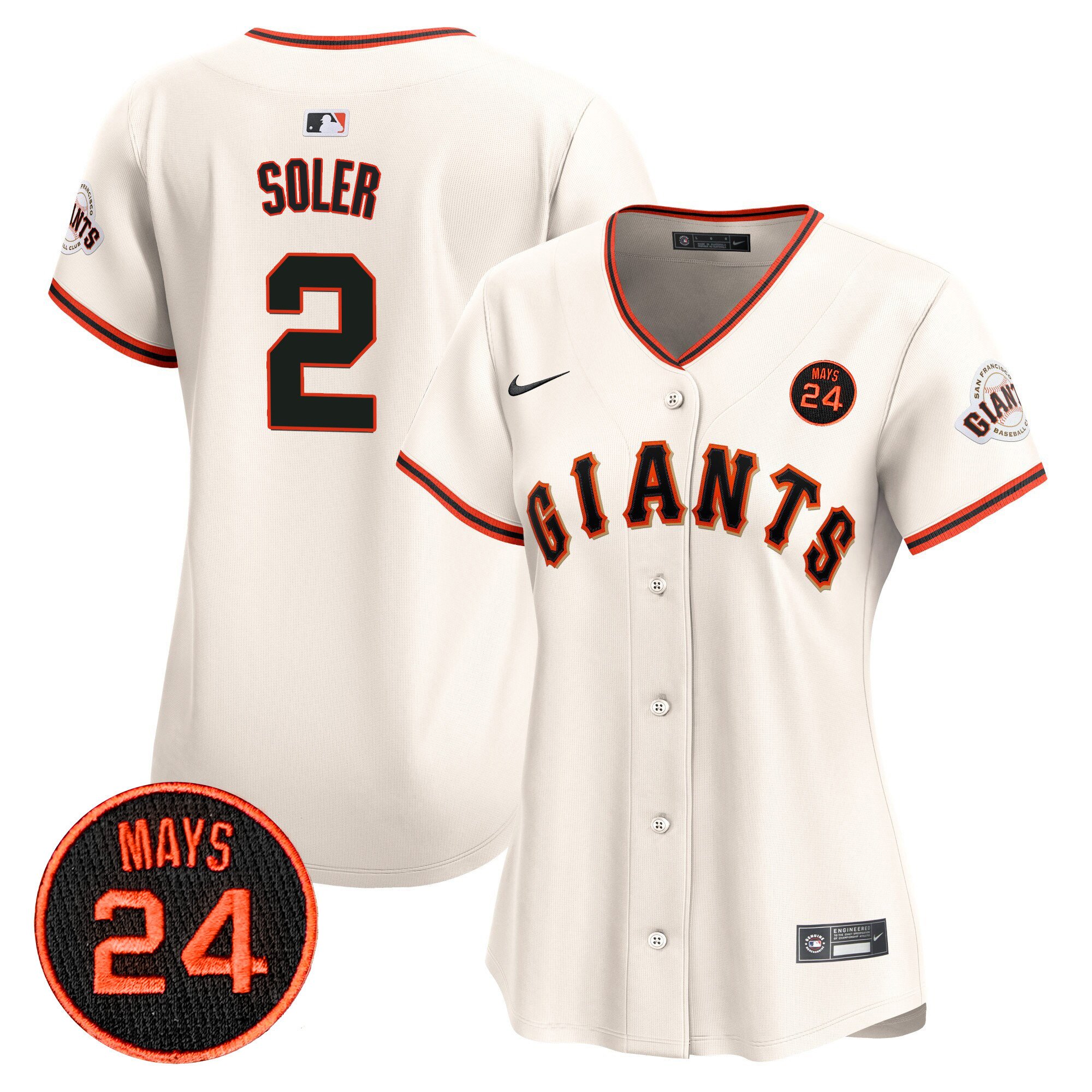 Women's Jorge Soler San Francisco Giants 2024 Willie Mays Patch Vapor Premier Limited Cream Jersey V3 - All Stitched