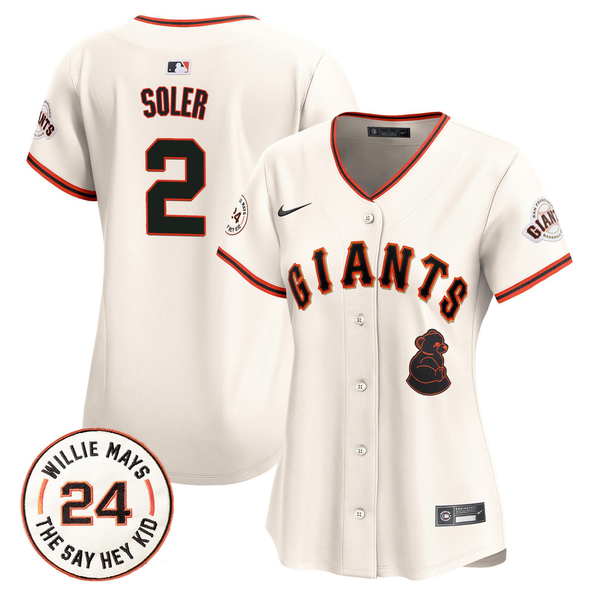 Women's Jorge Soler San Francisco Giants 2024 Willie Mays Patch Vapor Premier Limited Cream Jersey V4 - All Stitched