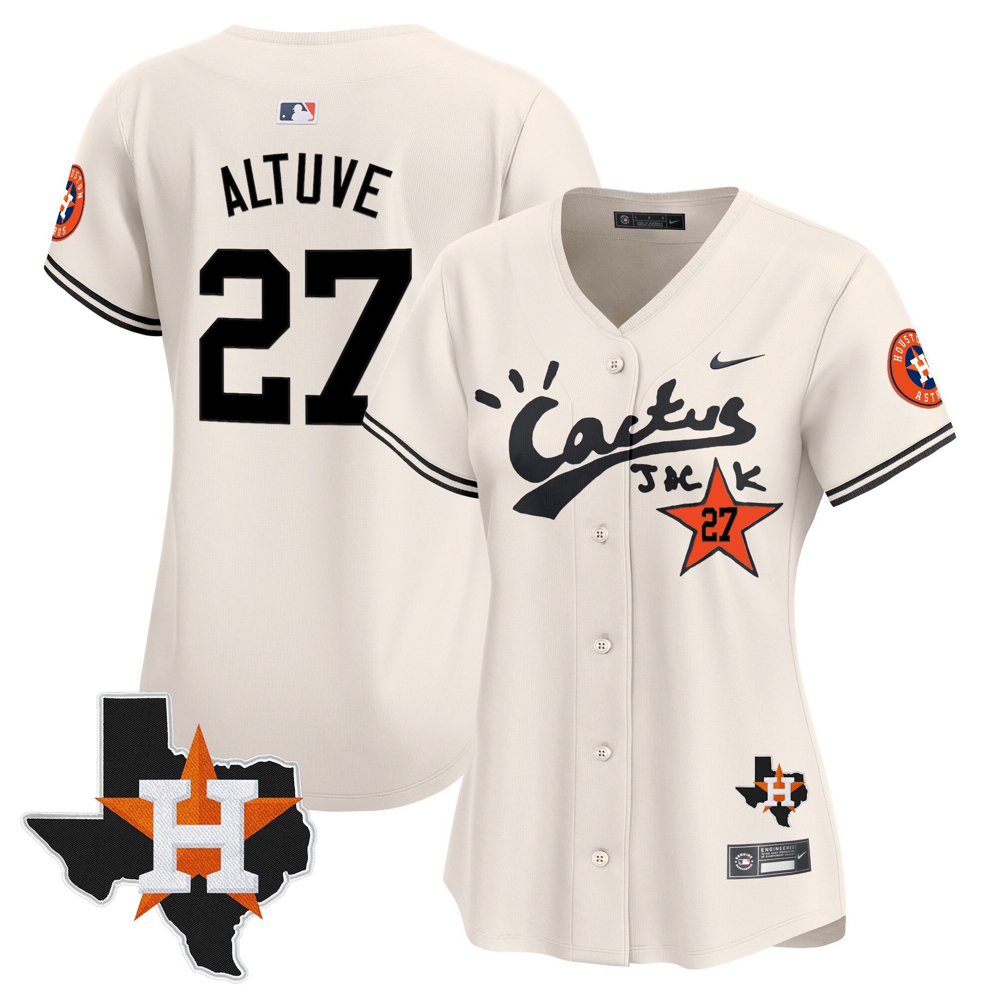Women's JosÃˆ Altuve Houston Astros Cactus Jack Patch Vapor Premier Limited Cream Jersey V11 - Stitched