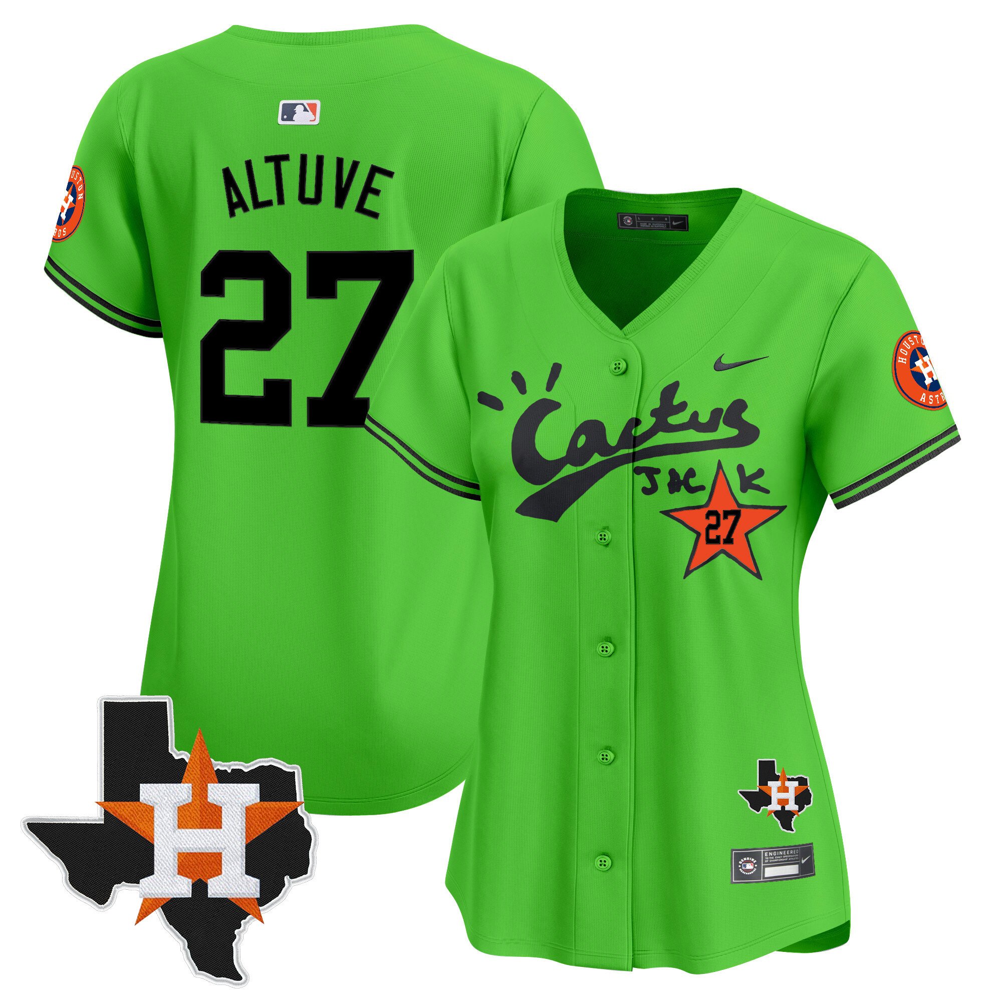 Women's JosÃˆ Altuve Houston Astros Cactus Jack Patch Vapor Premier Limited Green Jersey V11 - Stitched