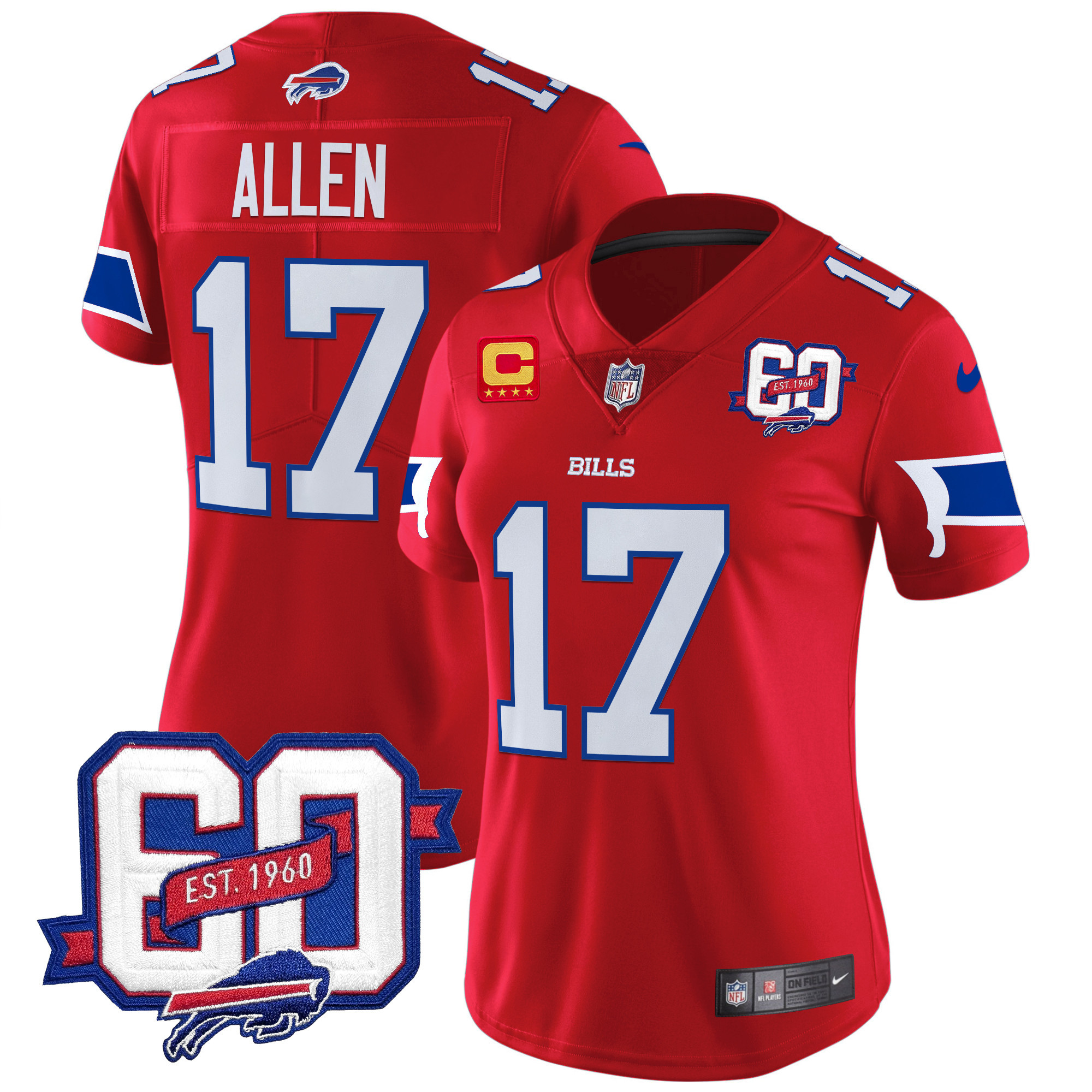 Women's Josh Allen Buffalo Bills 60th Anniversary Patch Vapor Limited Red Jersey - All Stitched
